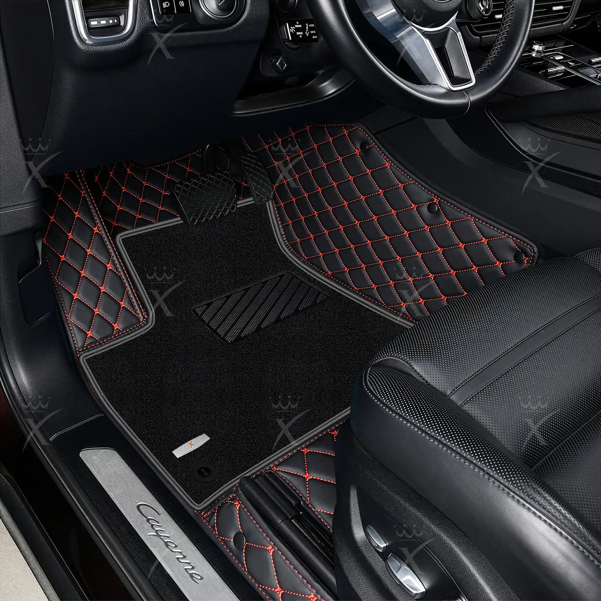 Luxus Car Mats™ - svart og blå søm Luksus bilmattesett