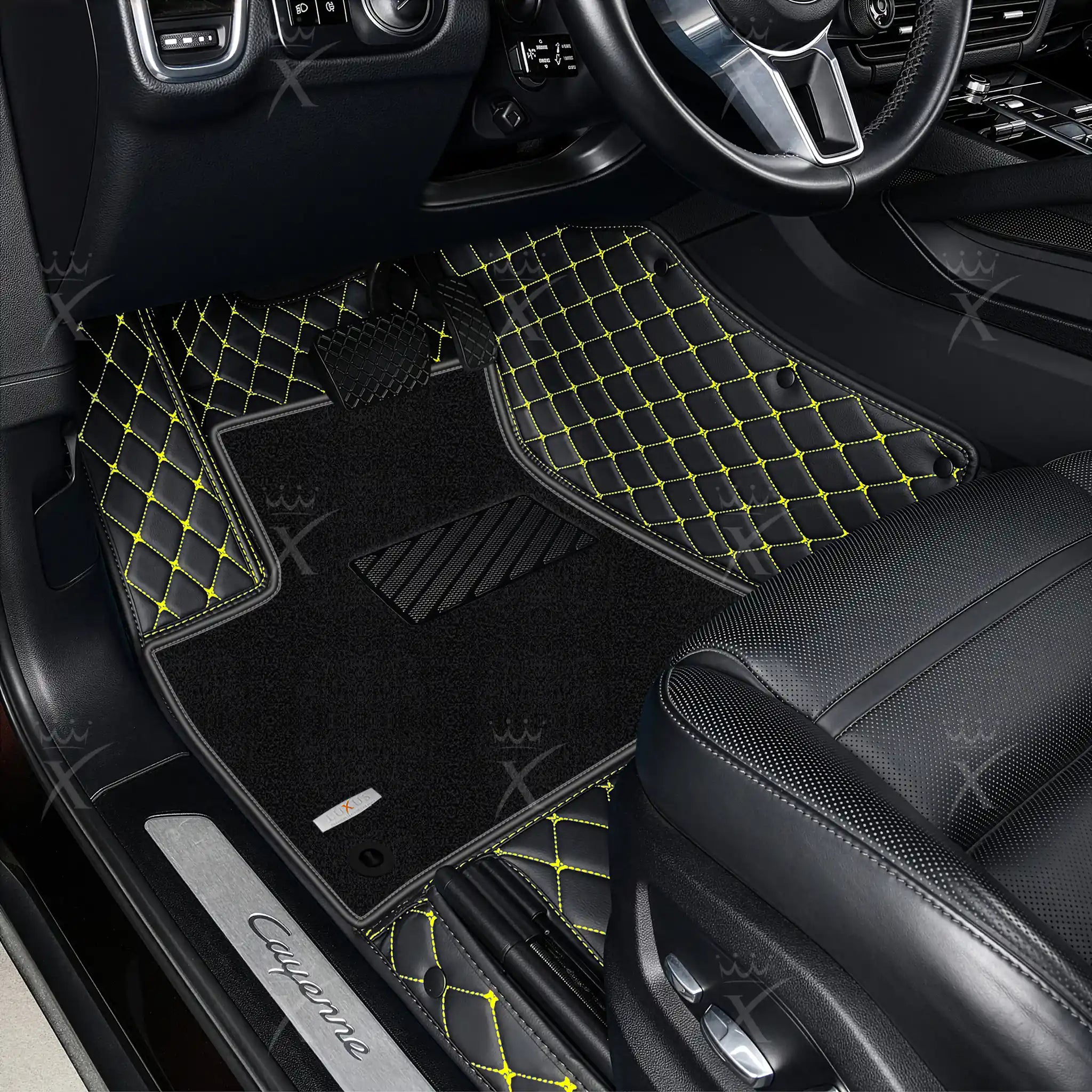 Luxus Car Mats™ - Juego de alfombrillas de lujo con costuras negras y azules