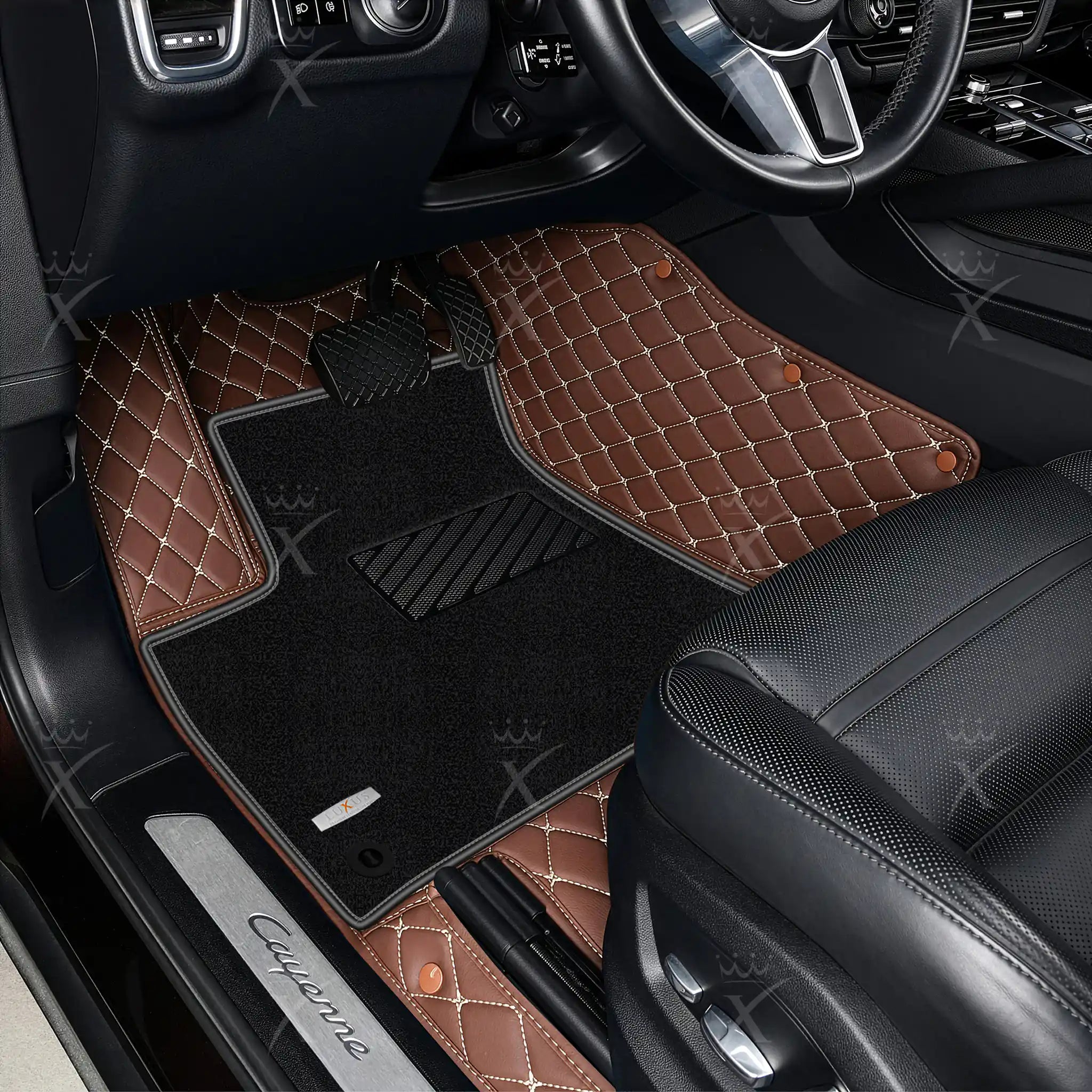 Luxus Diamond Double Layer Series Floor Mats | Chocolate Brown & Black Top Carpet