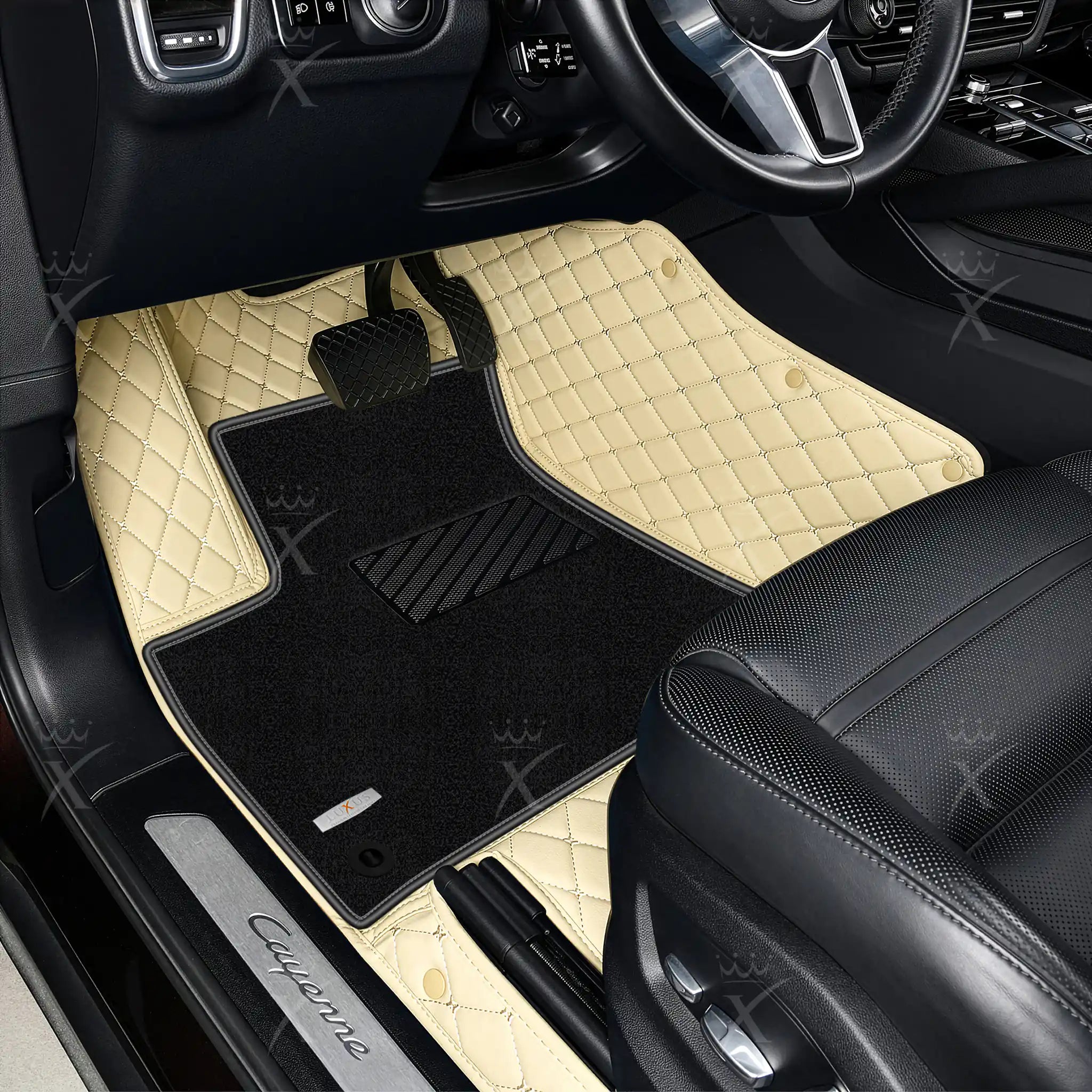 Luxus Diamond Double Layer Series Floor Mats | Cream Beige & Black Top Carpet