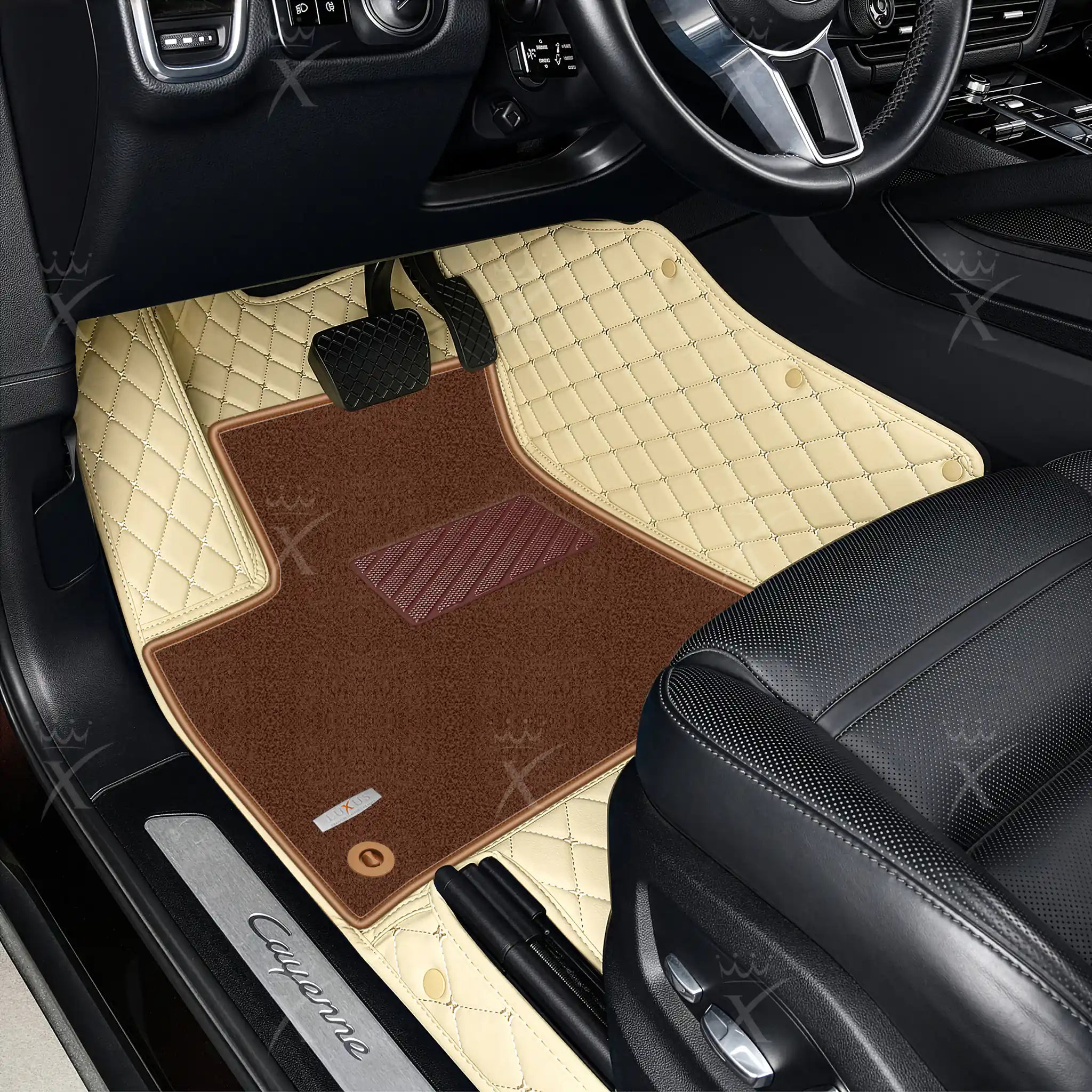 Luxus Diamond Double Layer Series Floor Mats | Cream Beige & Brown Top Carpet