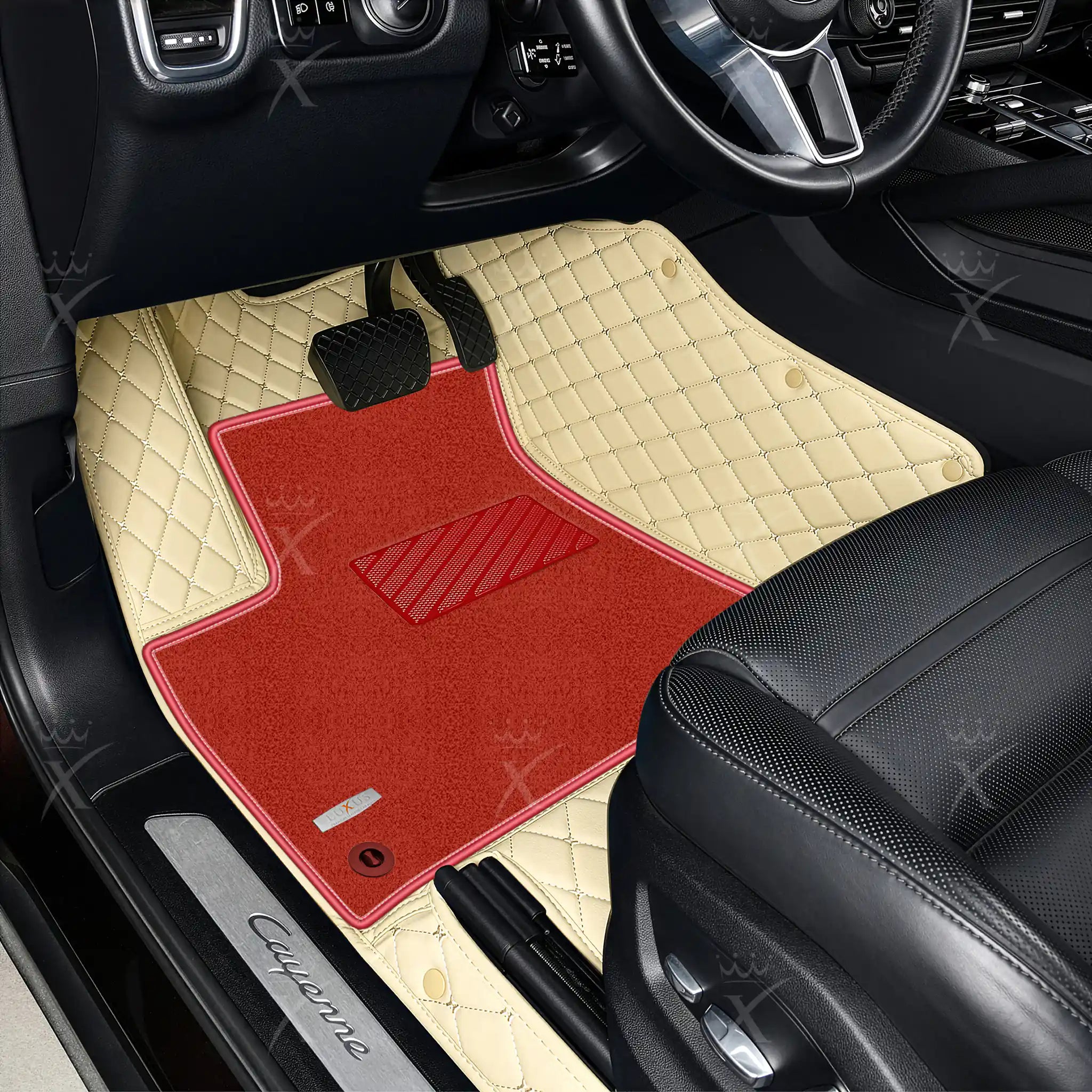 Luxus Diamond Double Layer Series Floor Mats | Cream Beige & Red Top Carpet