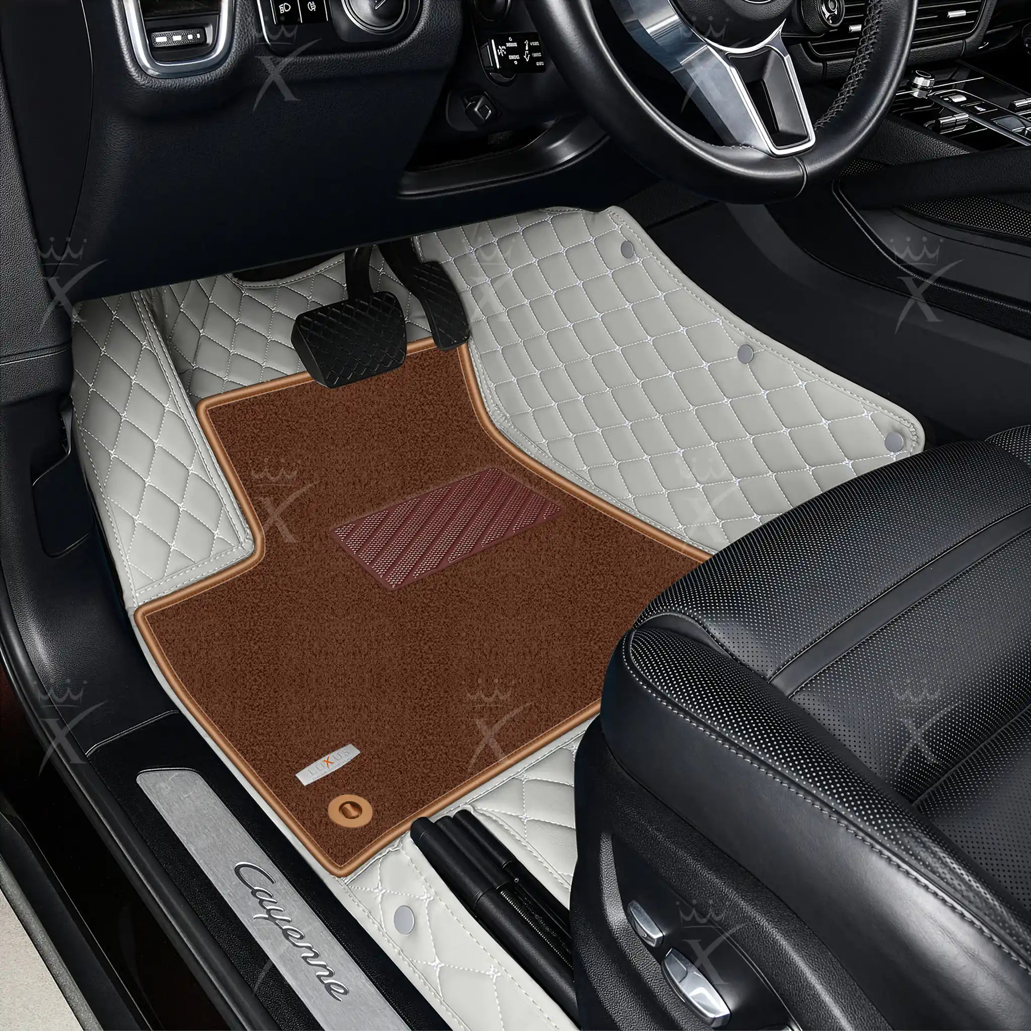 Luxus Diamond Double Layer Series Floor Mats | Light Gray & Brown Top Carpet