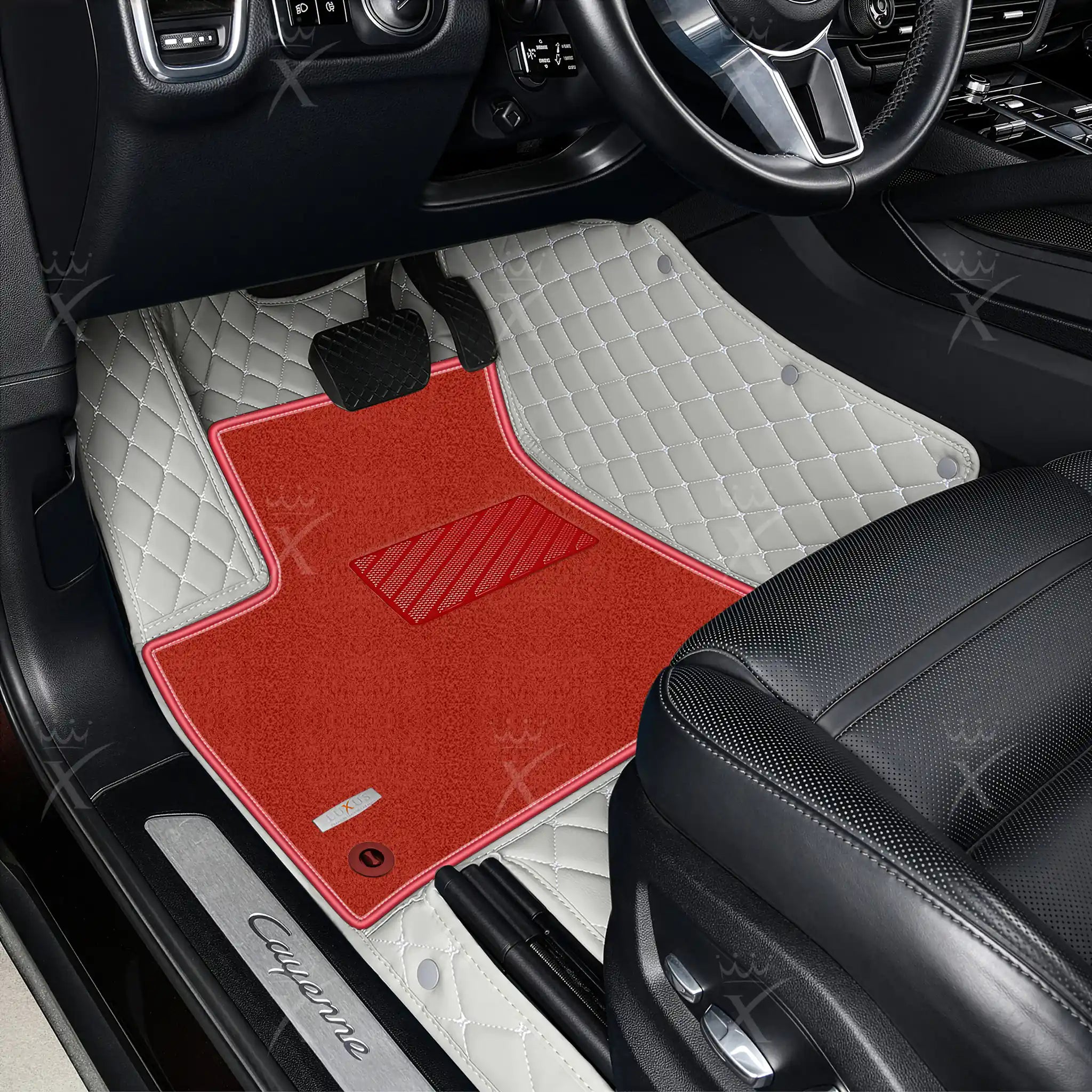 Luxus Diamond Double Layer Series Floor Mats | Light Gray & Red Top Carpet