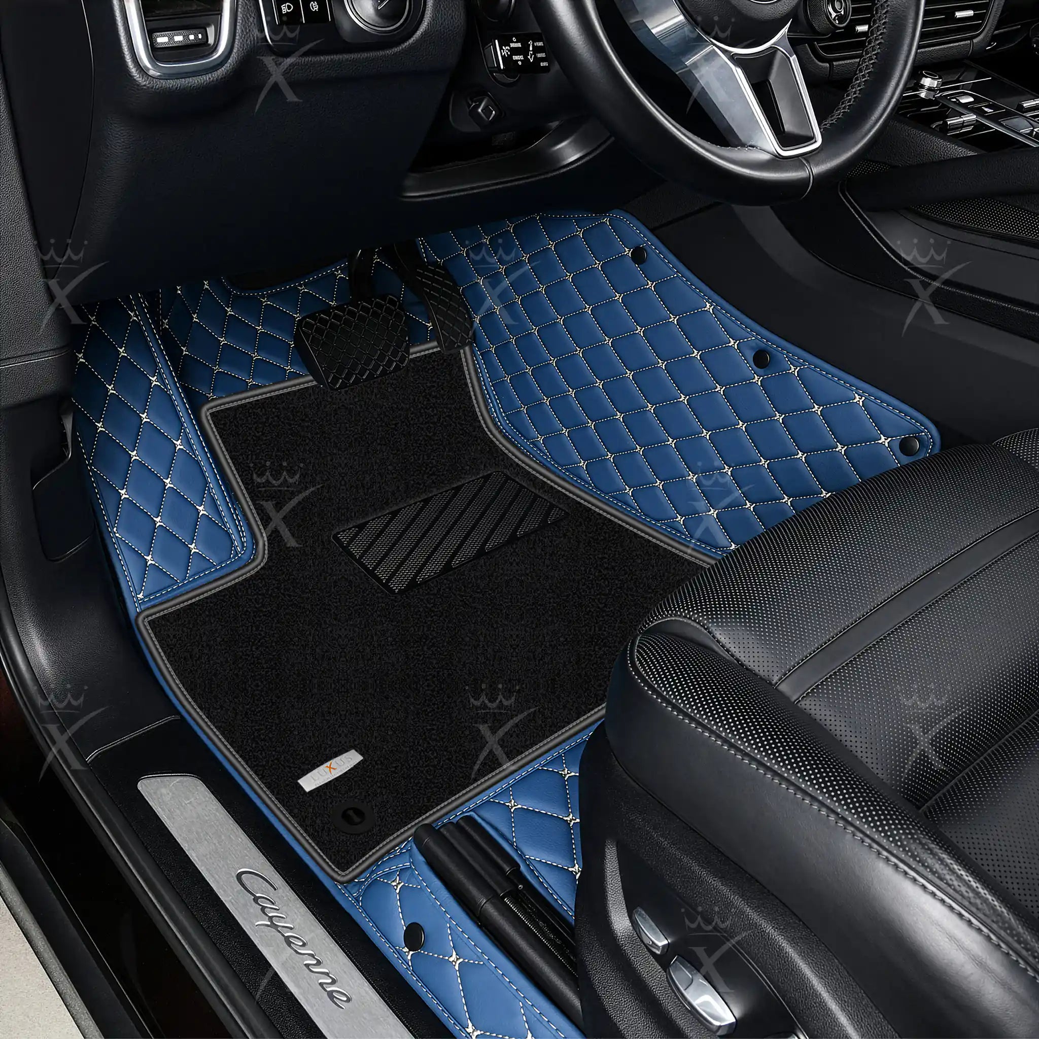 Luxus Car Mats™ - Juego de alfombrillas de lujo con costuras negras y azules