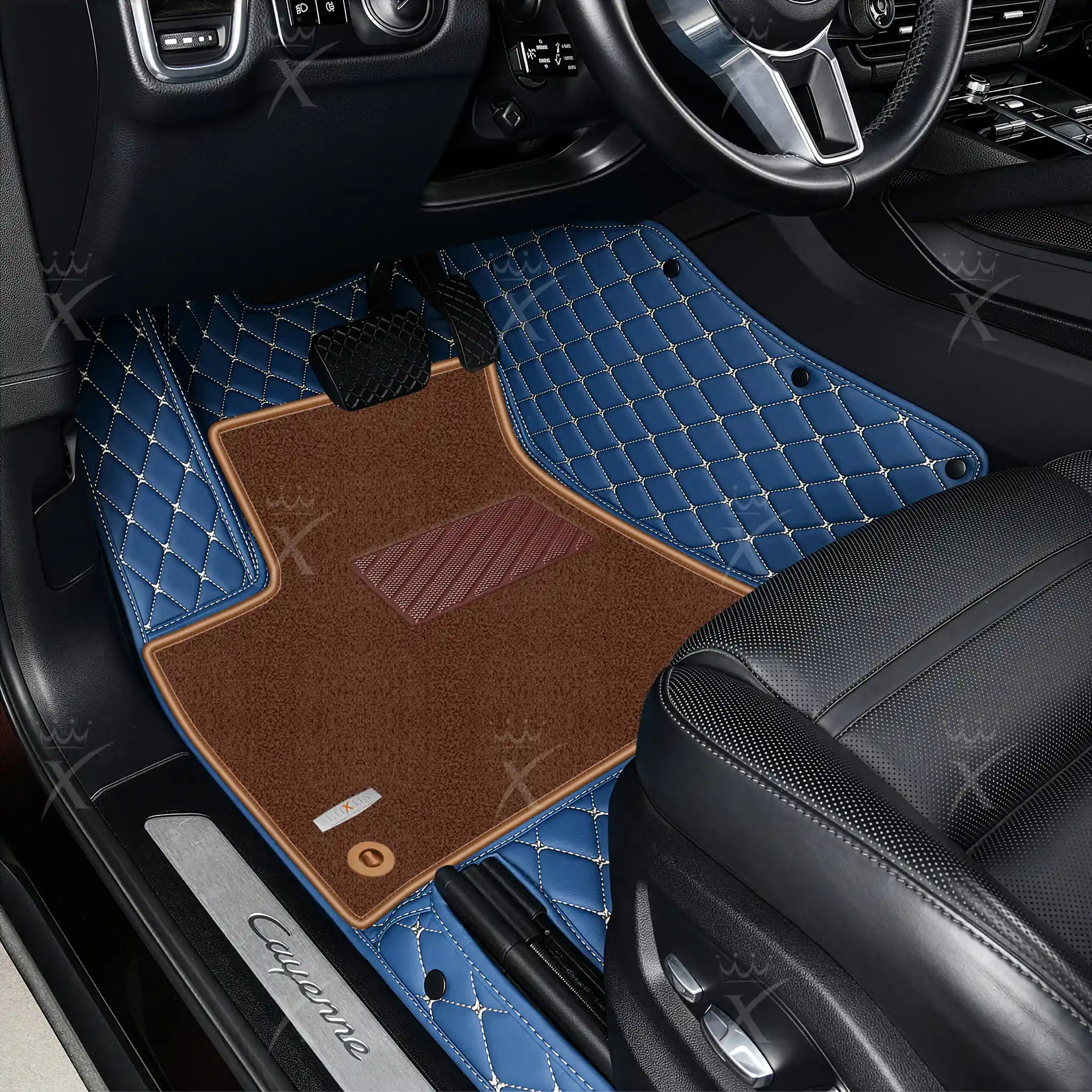 Luxus Car Mats™ - Juego de alfombrillas de lujo con costuras negras y azules