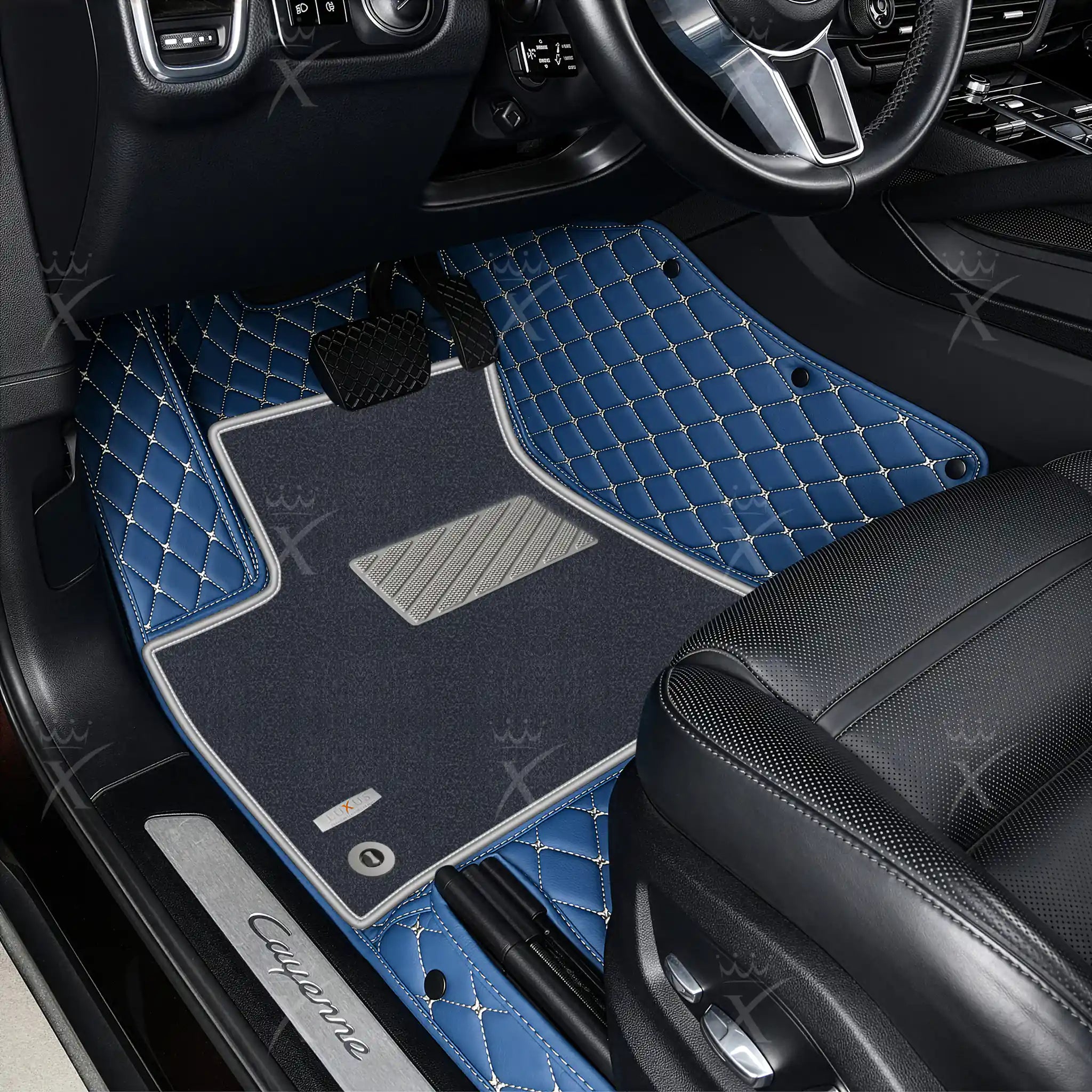 Luxus Car Mats™ - Juego de alfombrillas de lujo con costuras negras y azules