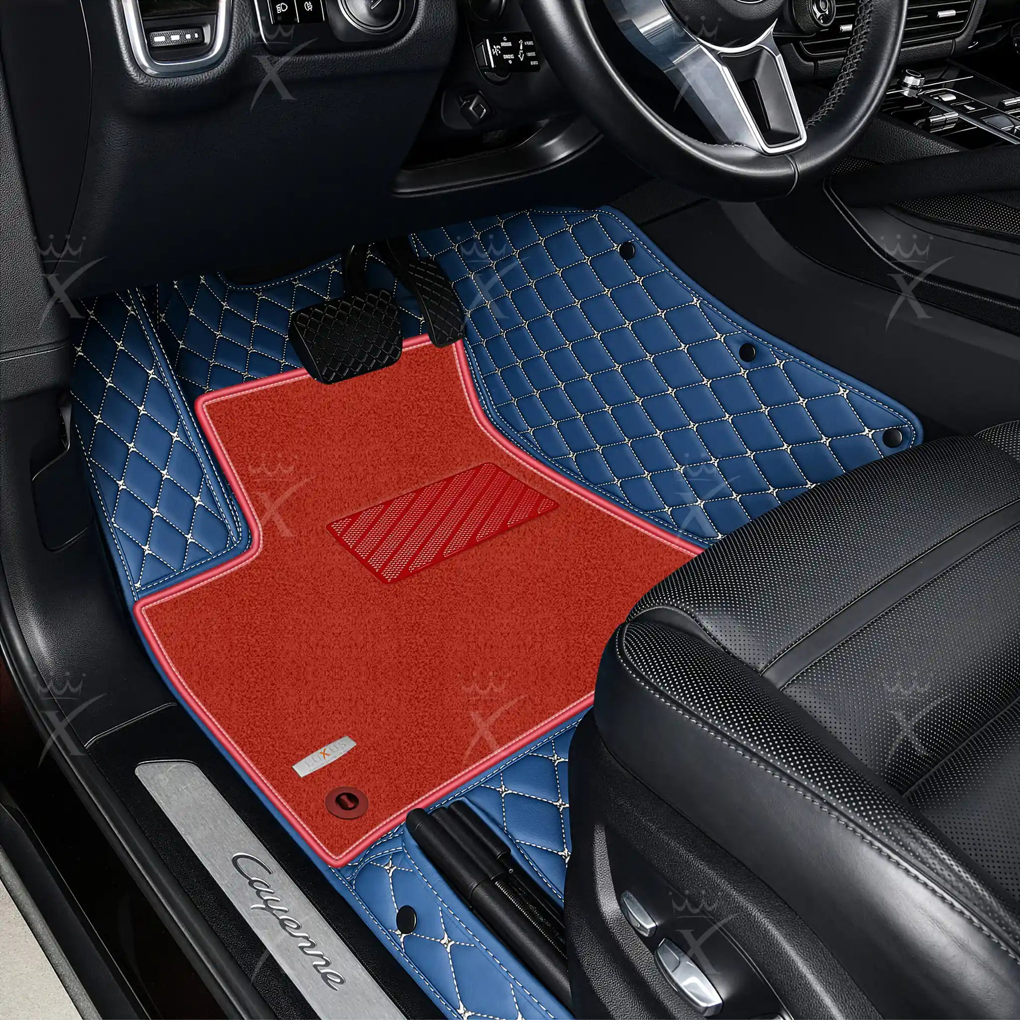 Luxus Car Mats™ - Juego de alfombrillas de lujo con costuras negras y azules