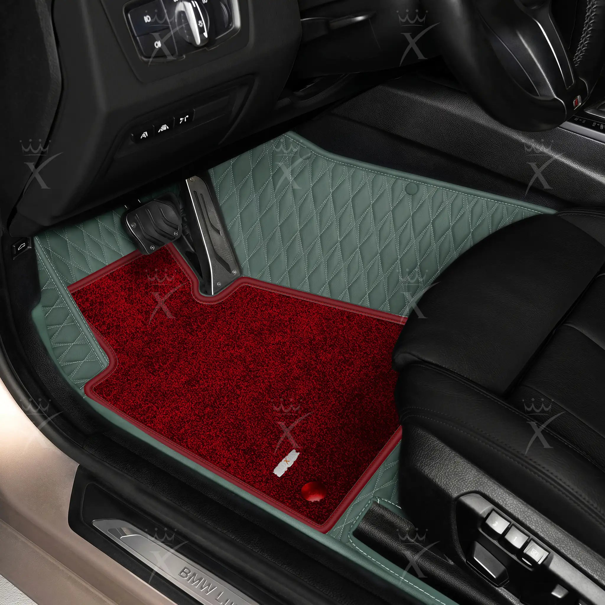 Luxus Twin-Diamond Double Layer Series Floor Mats | Dove Gray & Bordeaux Wine Top Carpet
