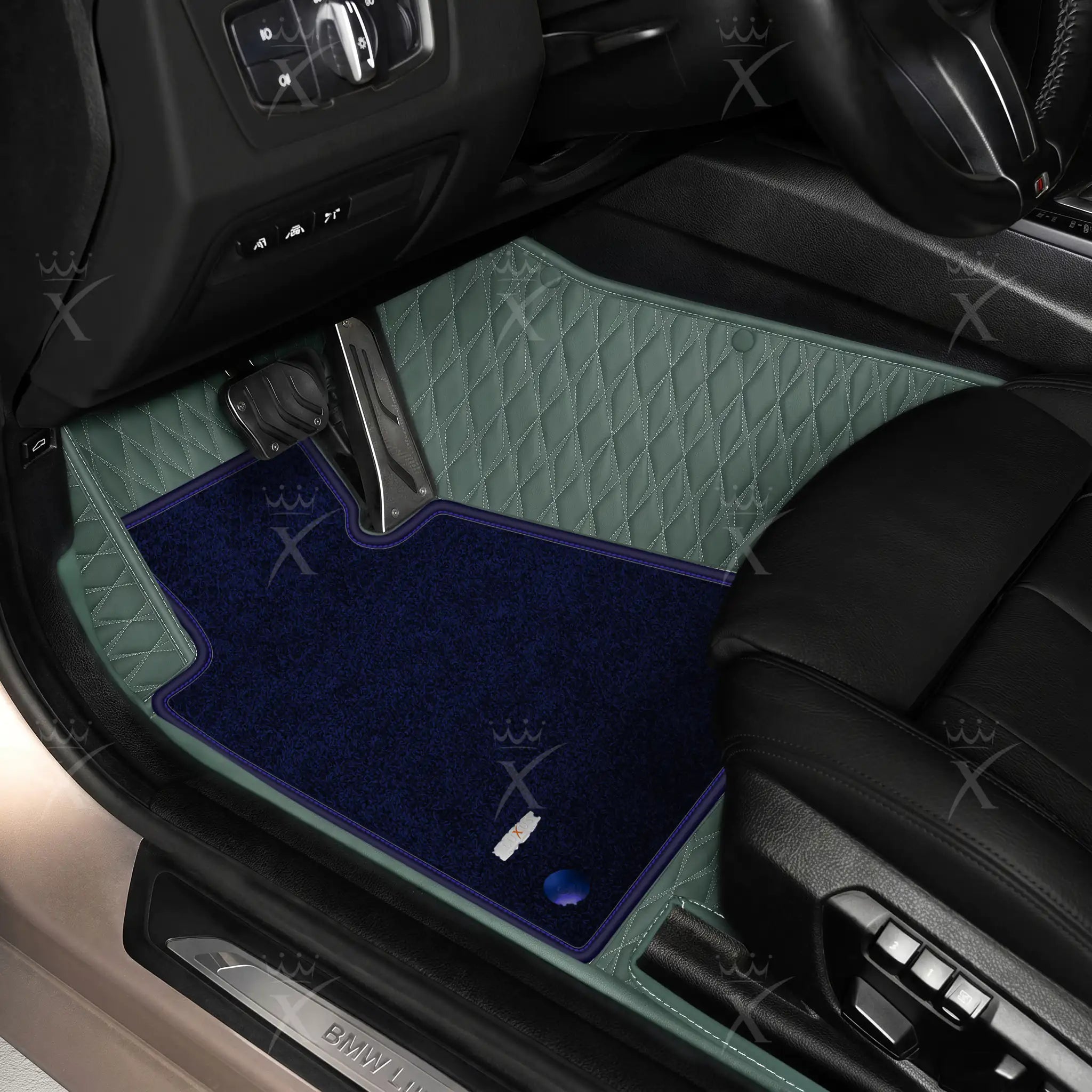 Luxus Twin-Diamond Double Layer Series Floor Mats | Dove Gray & Midnight Navy Top Carpet