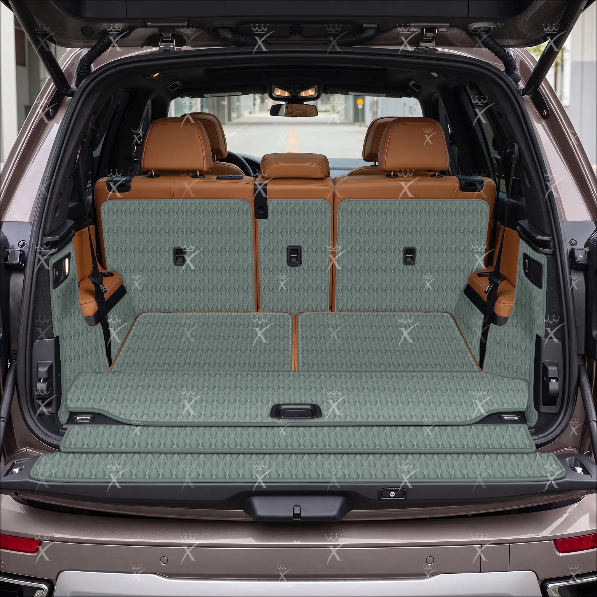 Tappetini per auto Luxus™ - Tappetino per bagagliaio/stivale in pelle di lusso 3D con cuciture nere e nere
