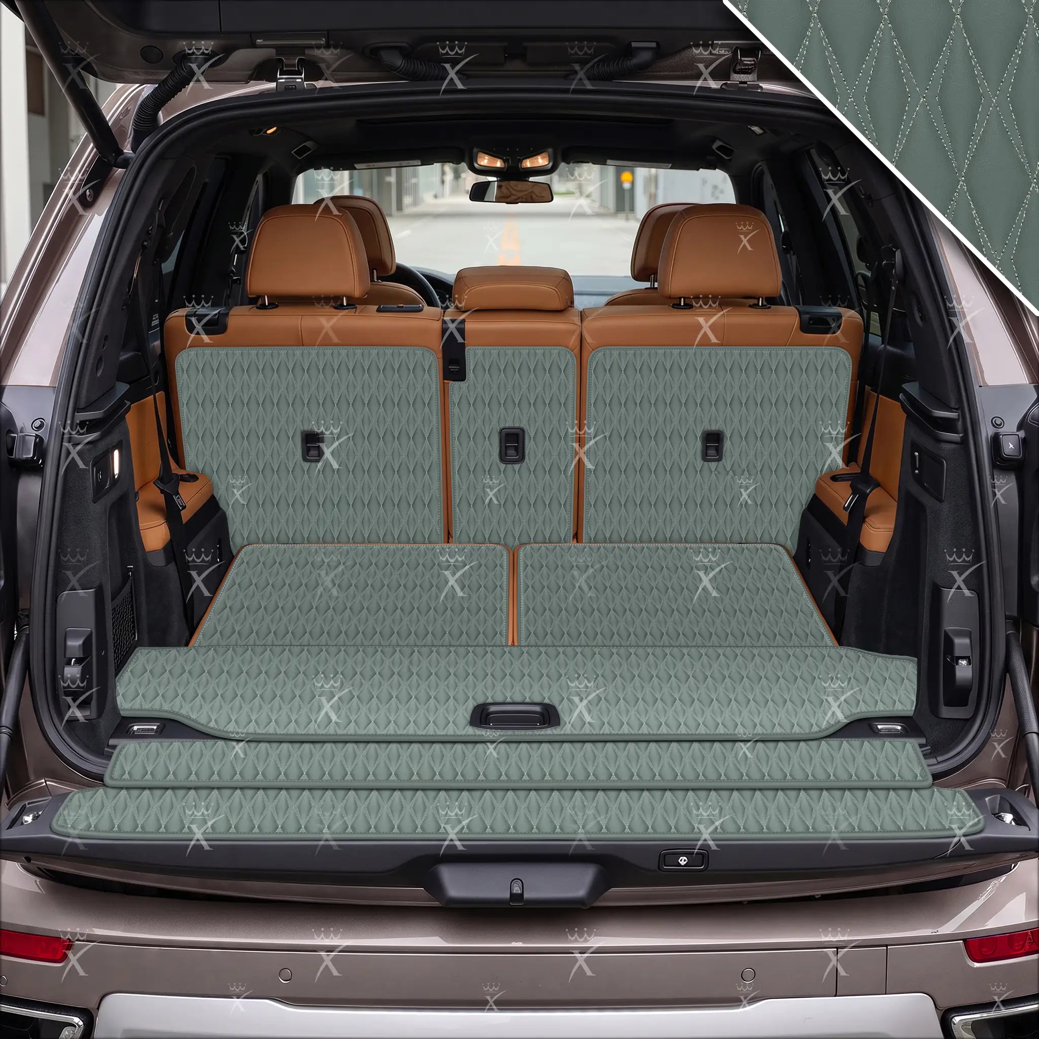 Luxus Car Mats™ - Tapete para maletero/maletero de cuero de lujo con costuras negras y negras en 3D