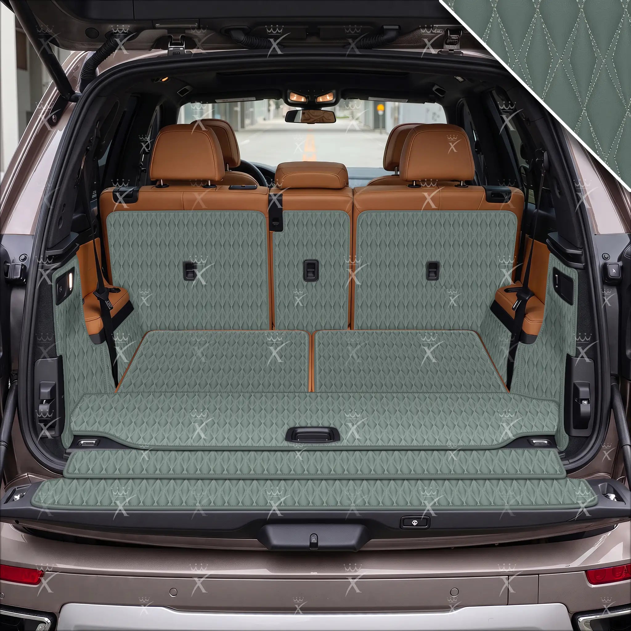 Tappetini per auto Luxus™ - Tappetino per bagagliaio/stivale in pelle di lusso 3D con cuciture nere e nere