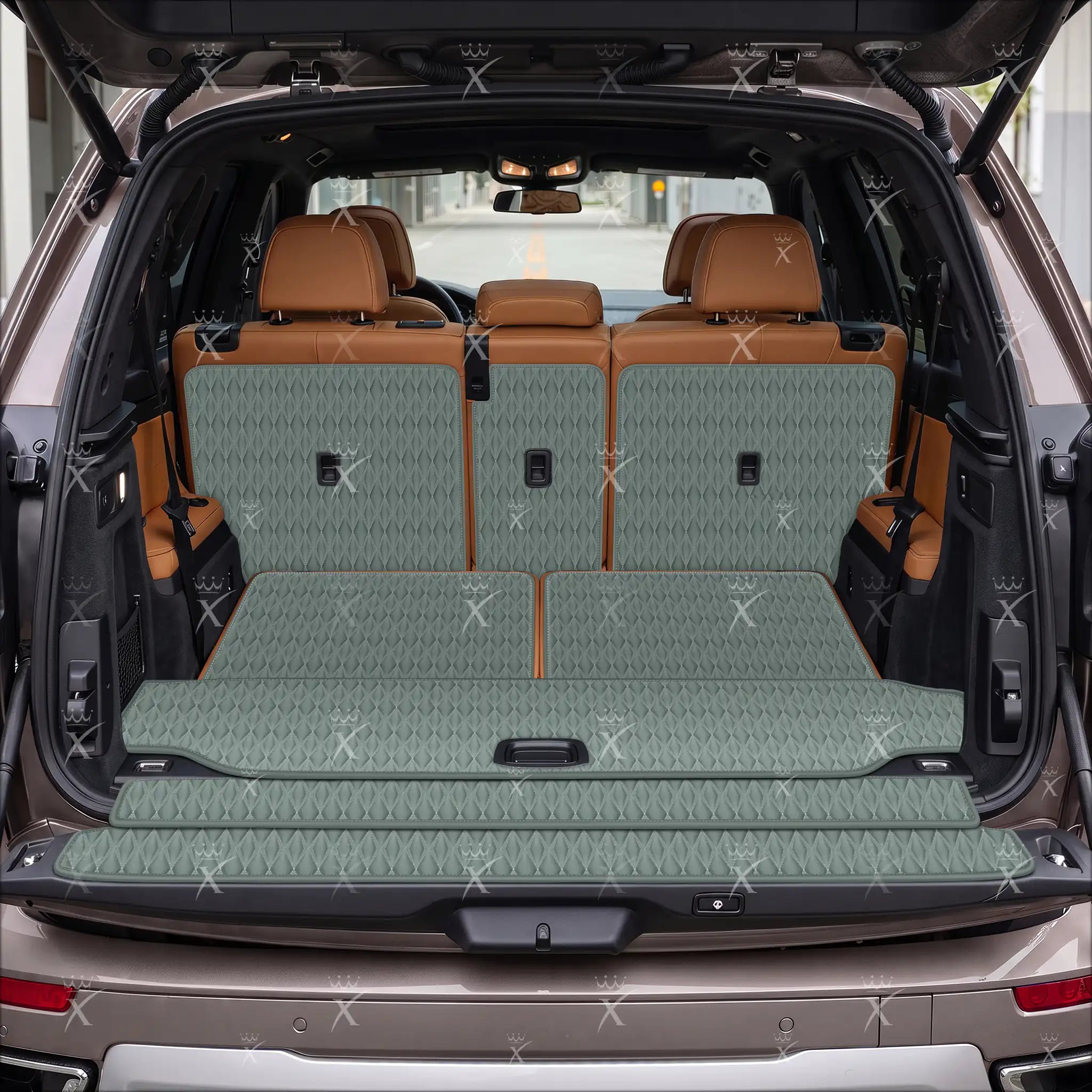 Luxus Car Mats™ - Tapete para maletero/maletero de cuero de lujo con costuras negras y negras en 3D