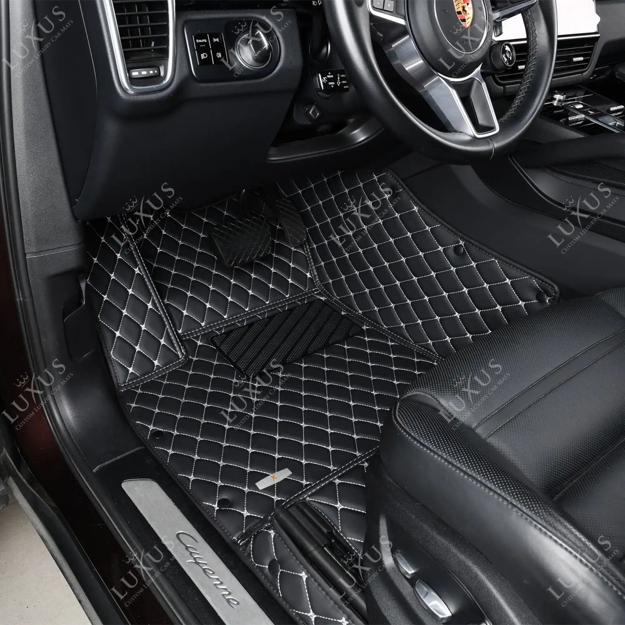 Luxus Car Mats™ - Svart og hvit søm Luksus bilmattesett