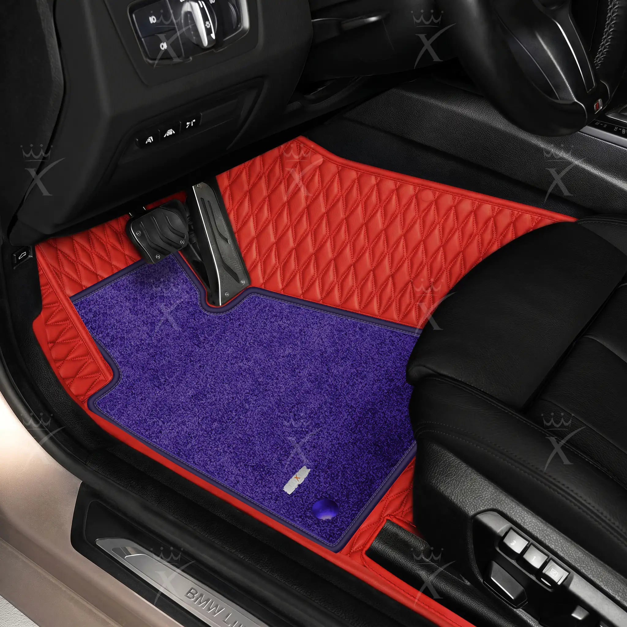 Luxus Twin-Diamond Double Layer Series Floor Mats | Ferrari Red & Imperial Violet Top Carpet