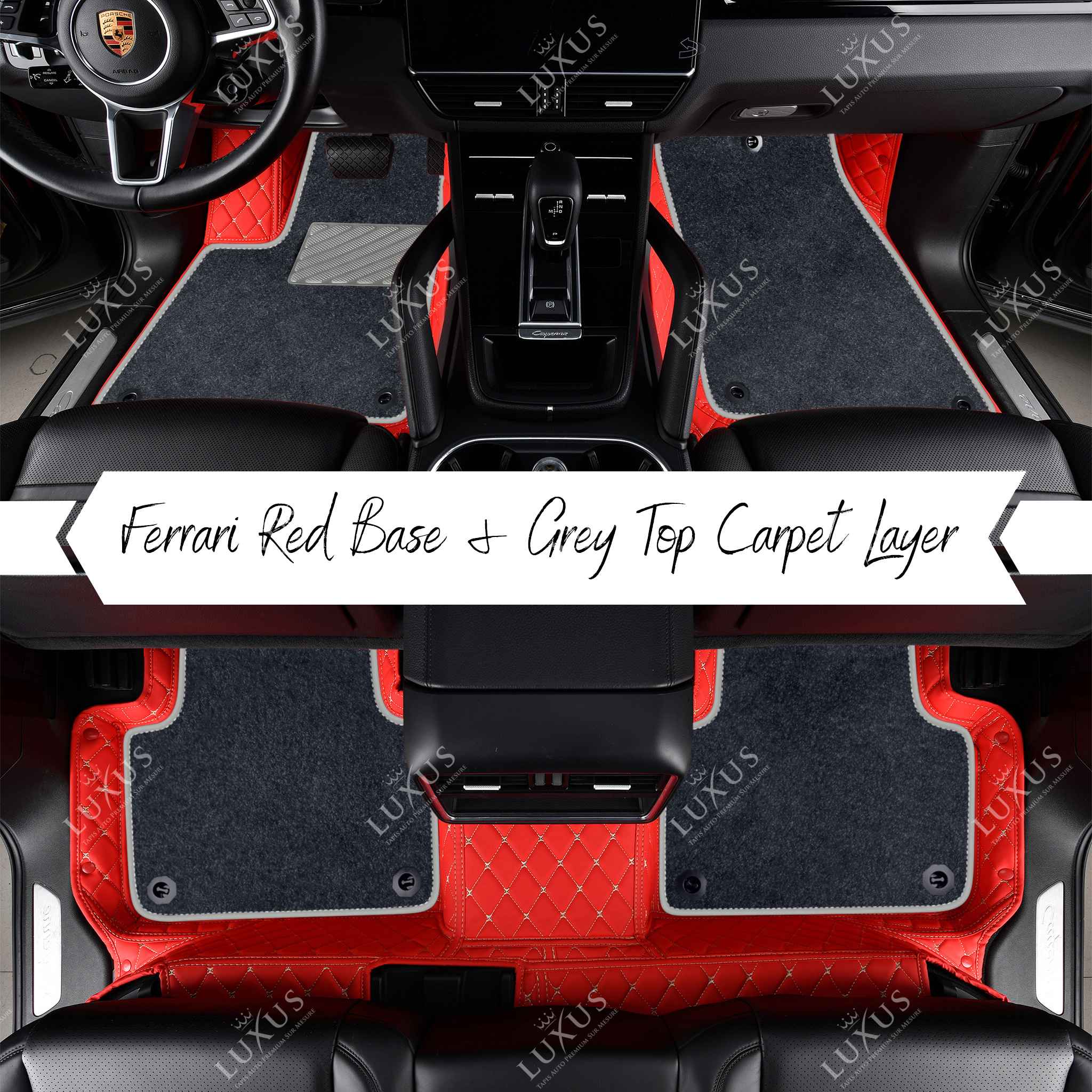 Ferrari Red Diamond & Grey Carpet | Double Layer Luxury Car Mats Set