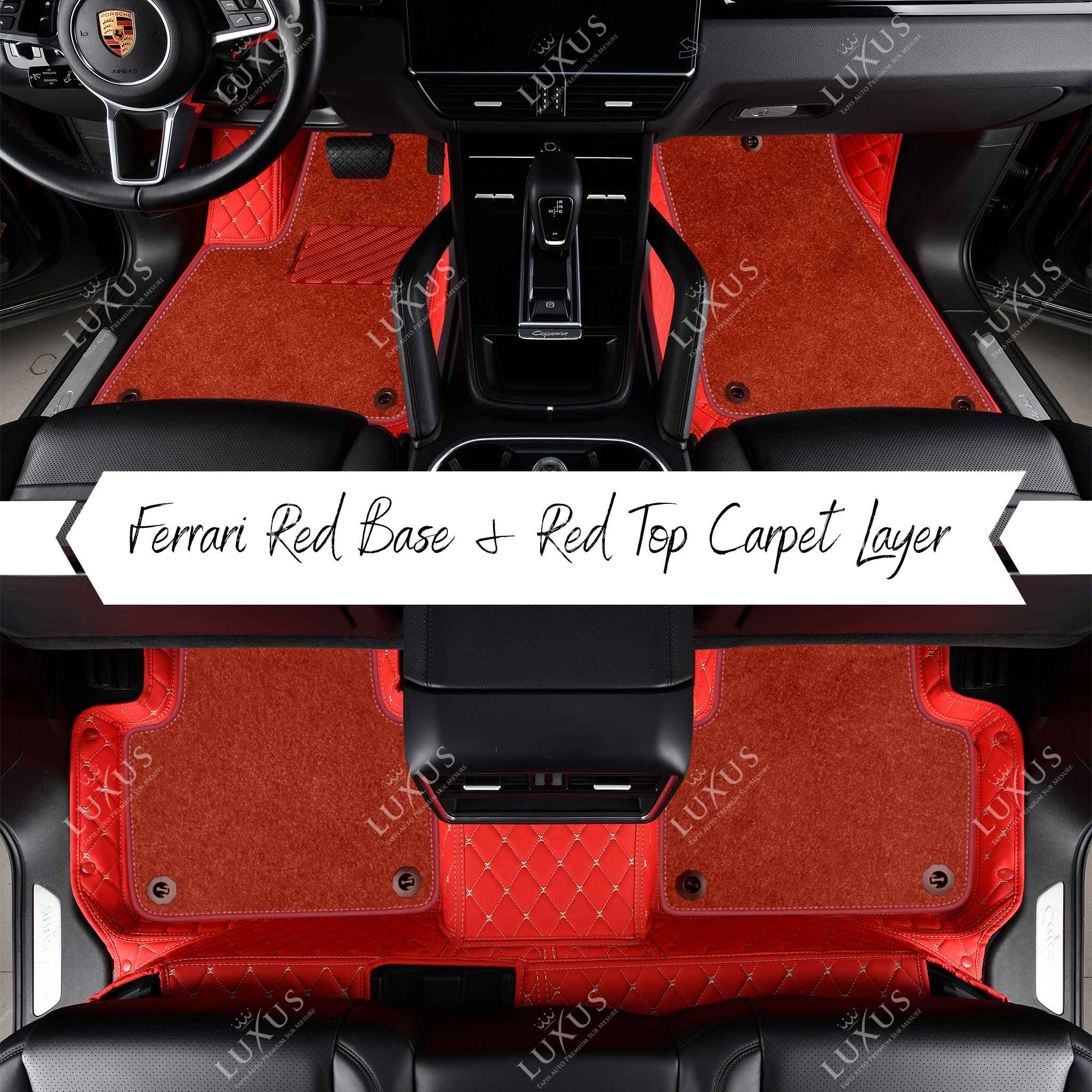 Ferrari Red Diamond Base & Red Top Carpet Double Layer Luxury Car Mats Set