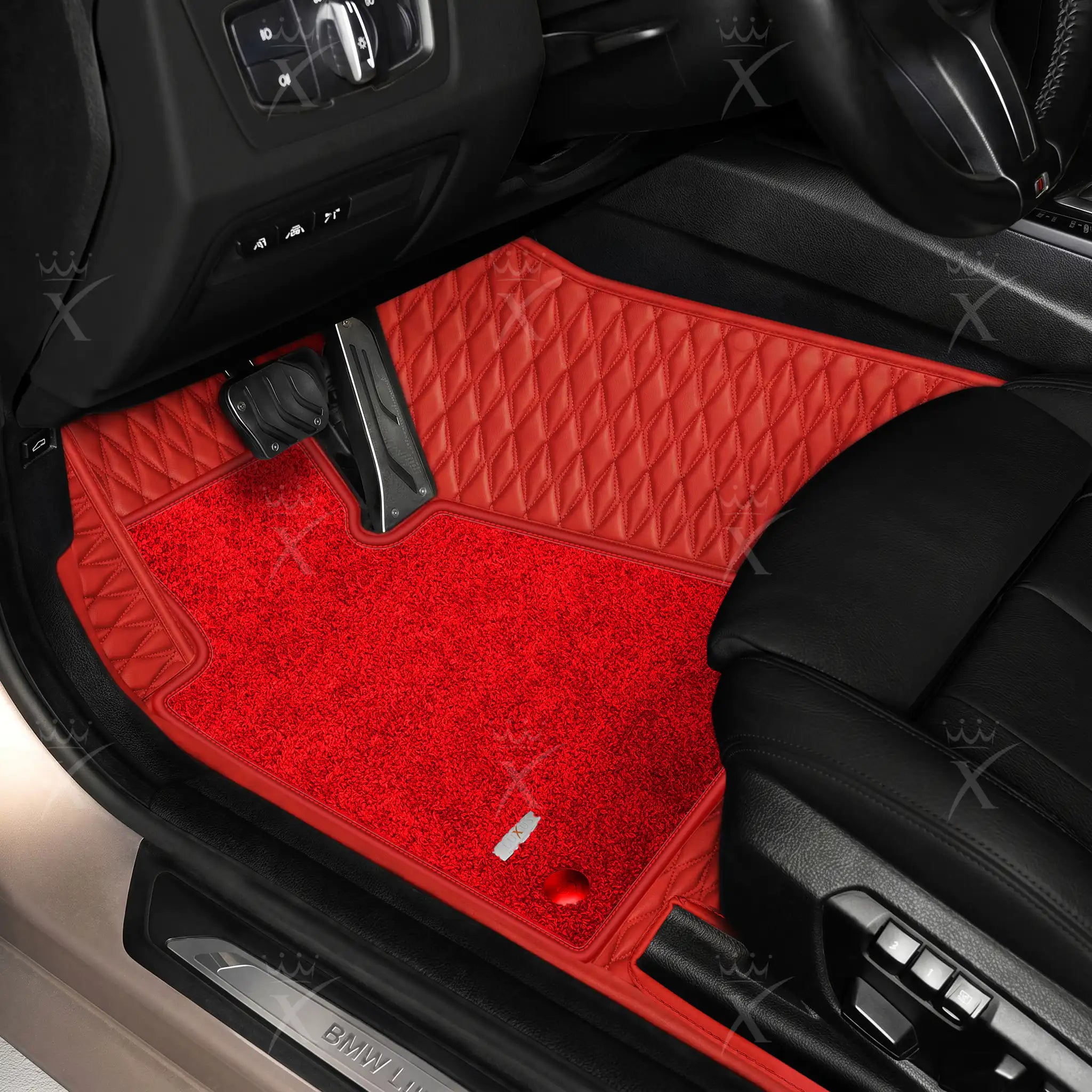 Luxus Twin-Diamond Double Layer Series Floor Mats | Ferrari Red & Rosso Corsa Top Carpet