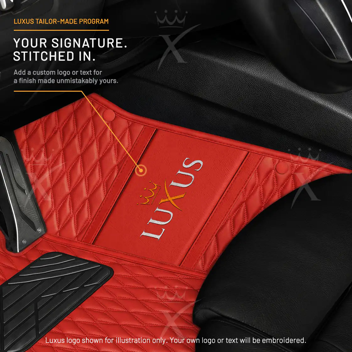 Luxus Twin-Diamond Double Layer Series Floor Mats | Ferrari Red & Onyx Charcoal Top Carpet