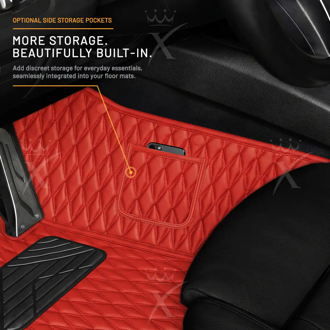 Luxus Twin-Diamond Double Layer Series Floor Mats | Ferrari Red & Onyx Charcoal Top Carpet