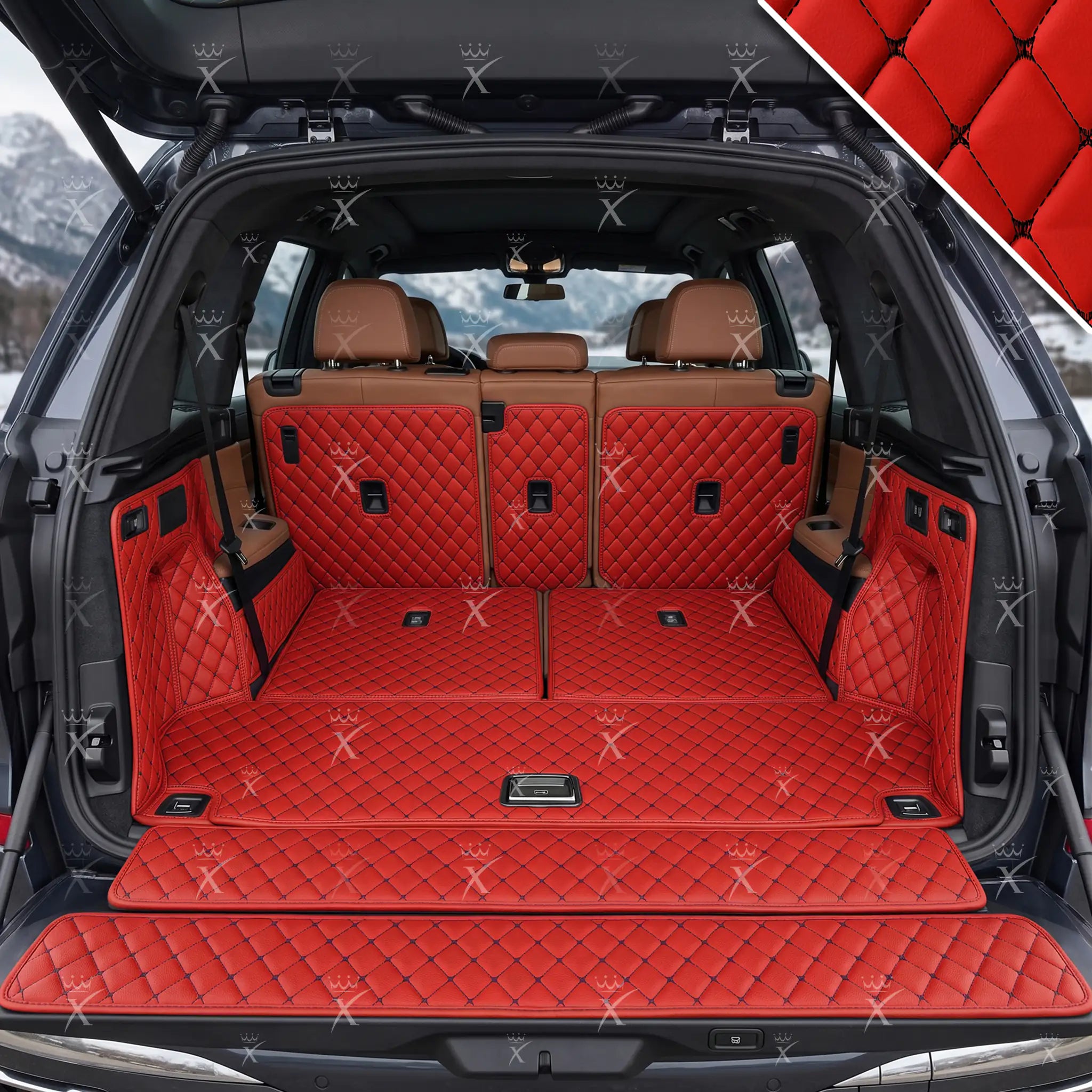 Luxus Car Mats™ - Tappetino per bagagliaio/stivale in pelle rosso Ferrari 3D