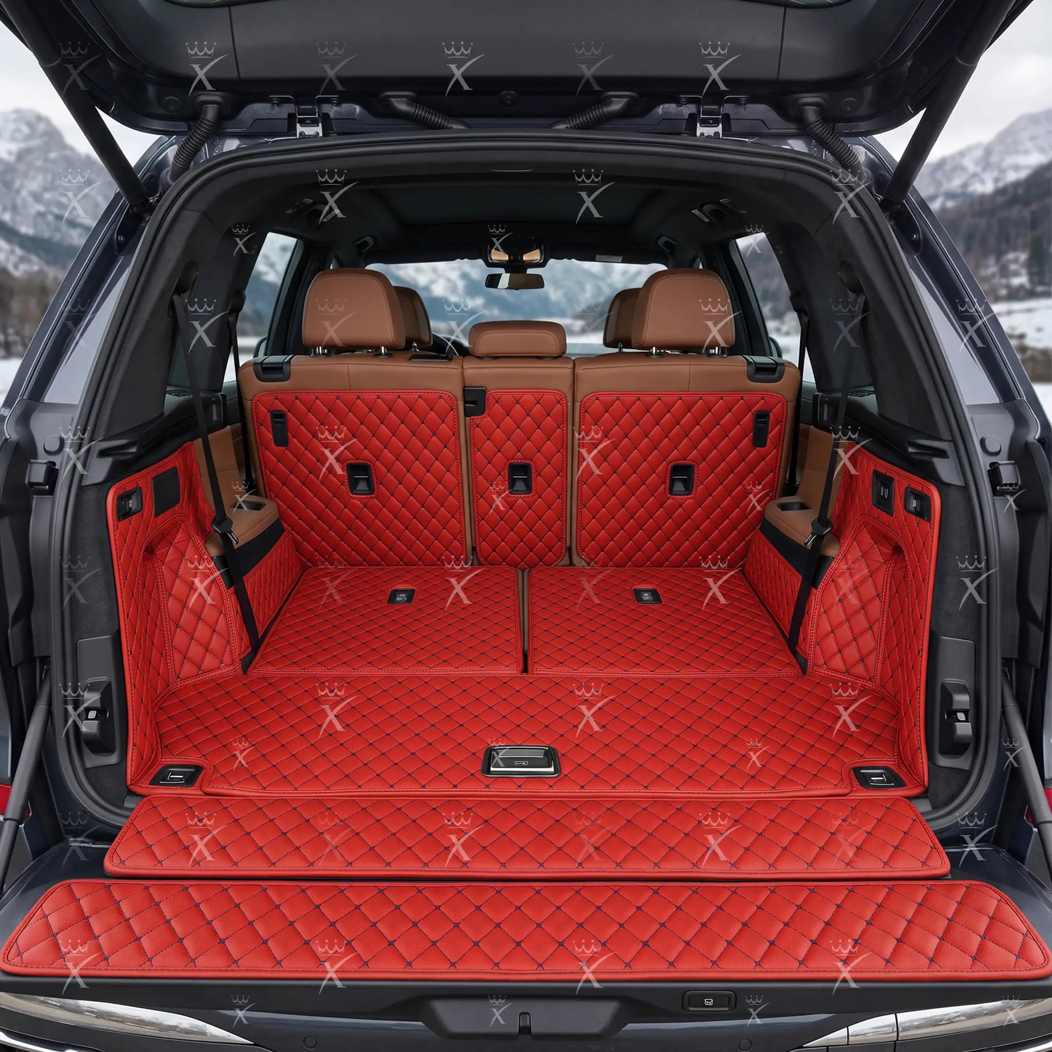 Luxus Car Mats™ - Tappetino per bagagliaio/stivale in pelle rosso Ferrari 3D