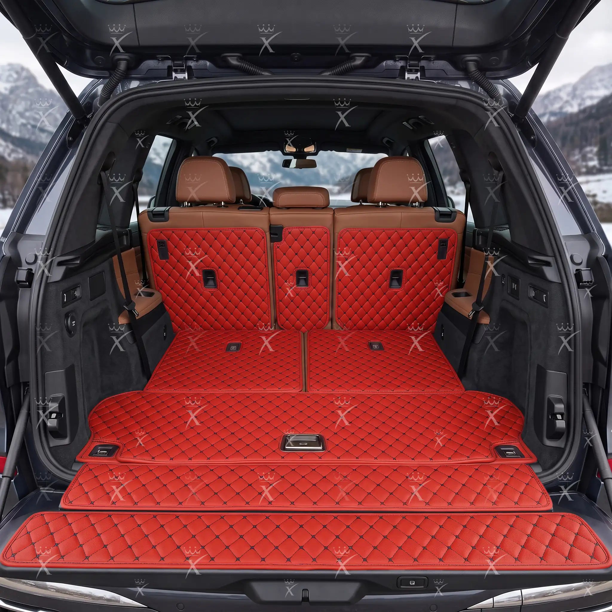 Luxus Car Mats™ - Svart og svart søm 3D luksusskinnstøvel/bagasjematte