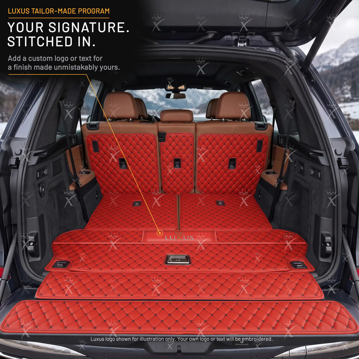 Luxus Diamond XtendFit Series Trunk Mat | Ferrari Red & Black Stitching