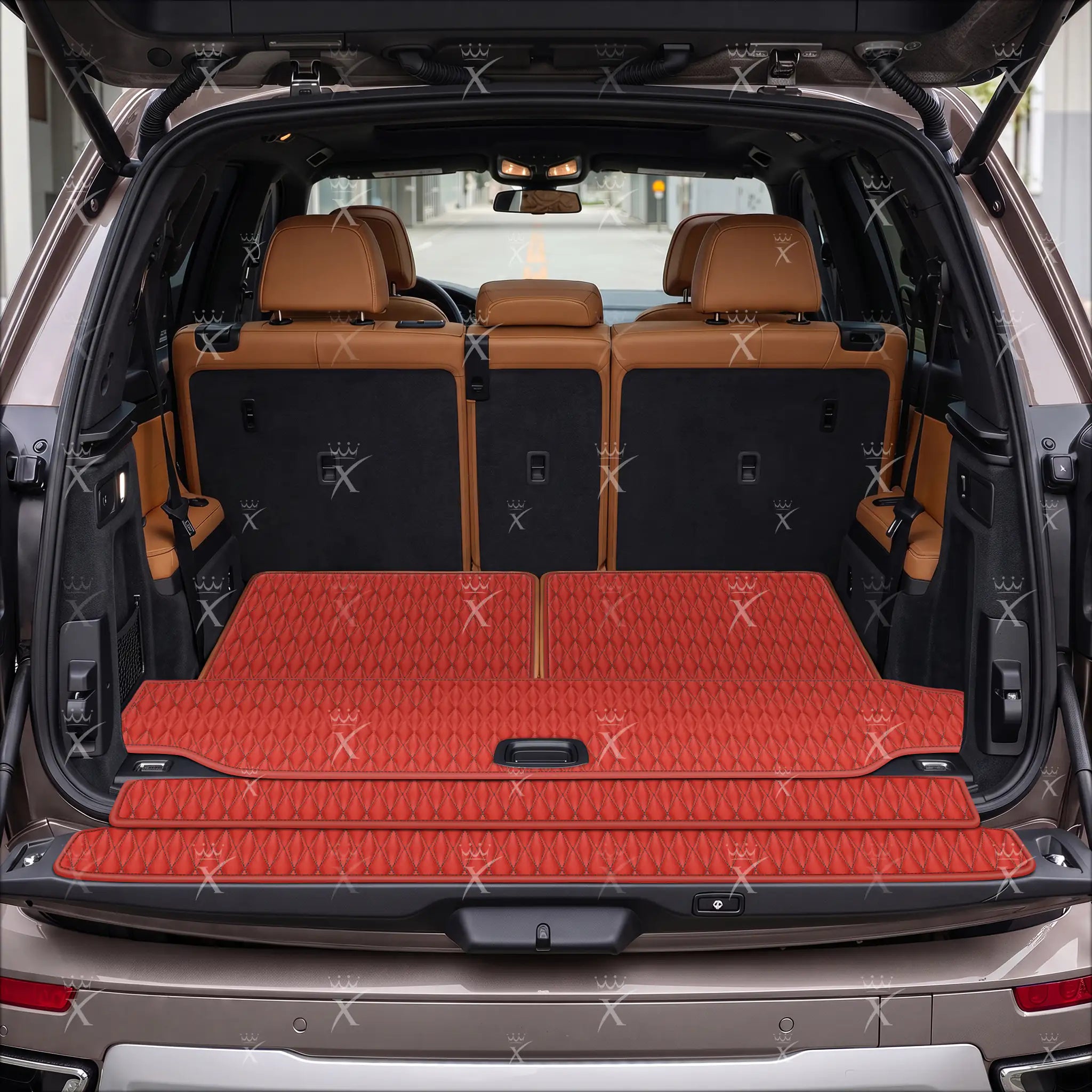 Luxus Twin-Diamond Base Series Trunk Mat | Ferrari Red & Black Stitching