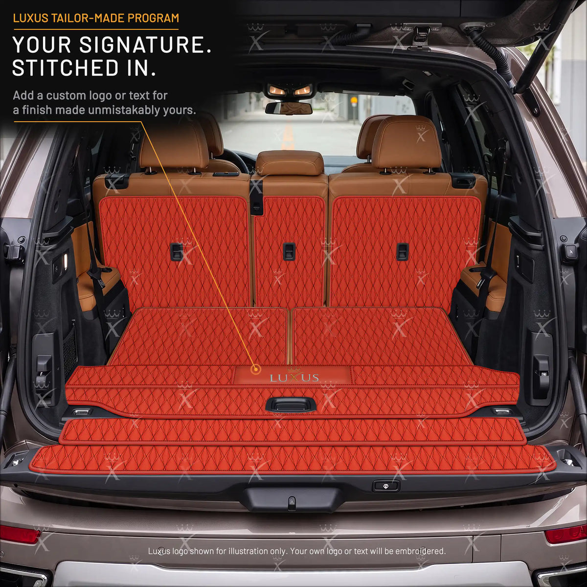 Luxus Car Mats™ - Zwarte en zwarte stiksels 3D luxe lederen koffer-/koffermat