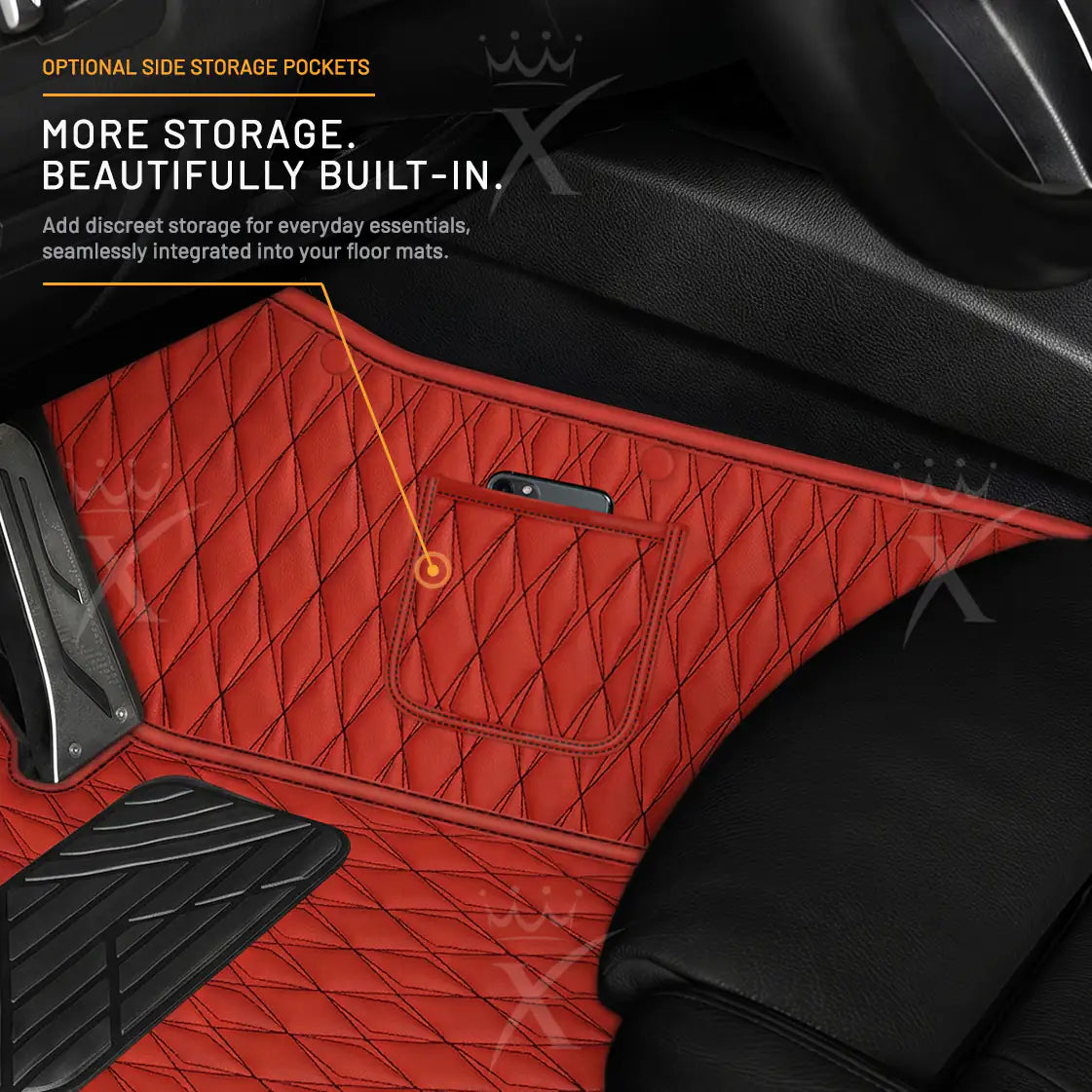Luxus Twin-Diamond Double Layer Series Floor Mats | Ferrari Red & Black Stitching & Bordeaux Wine Top Carpet