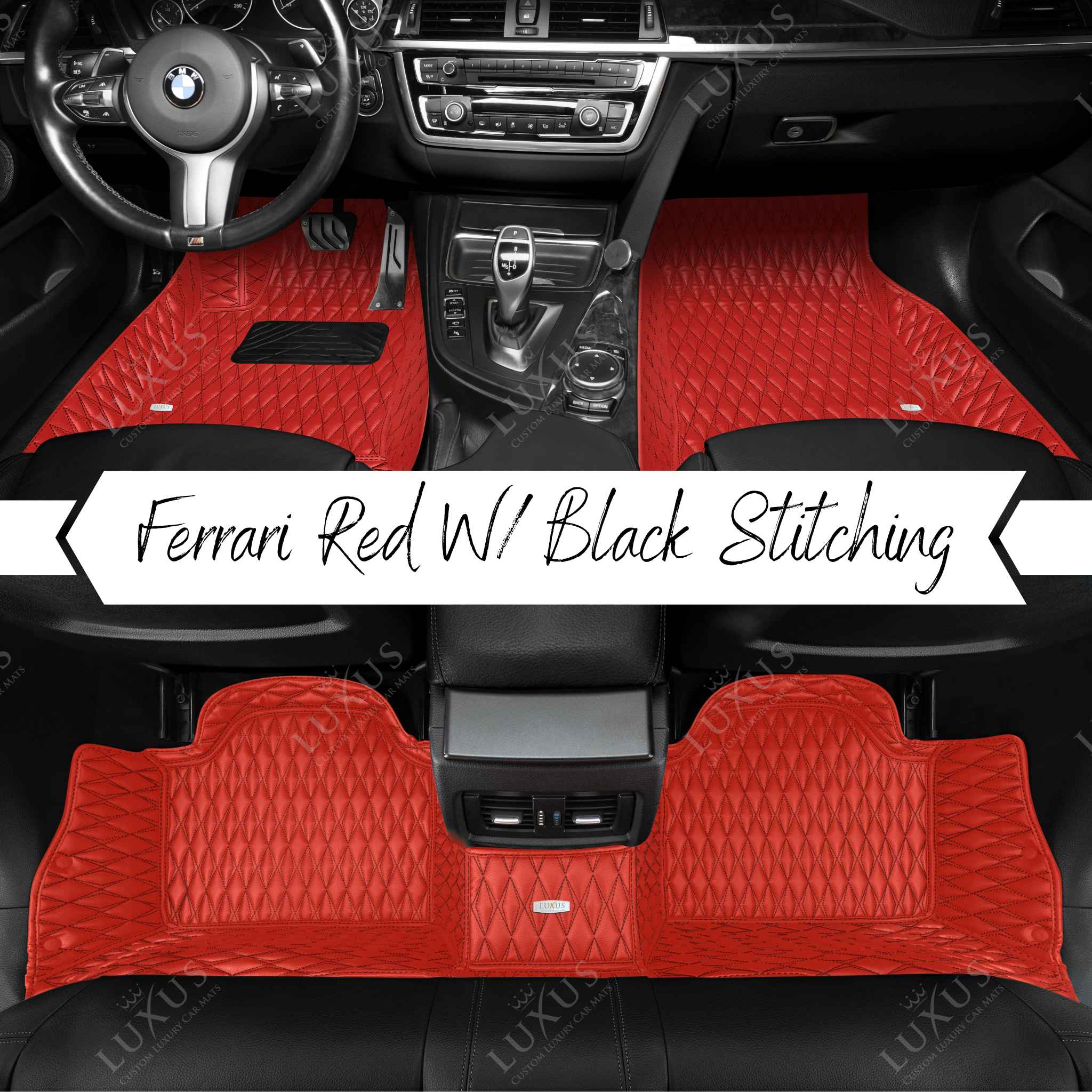 Twin-Diamond Ferrari Red Black Stitching Luxury Car Mats Set