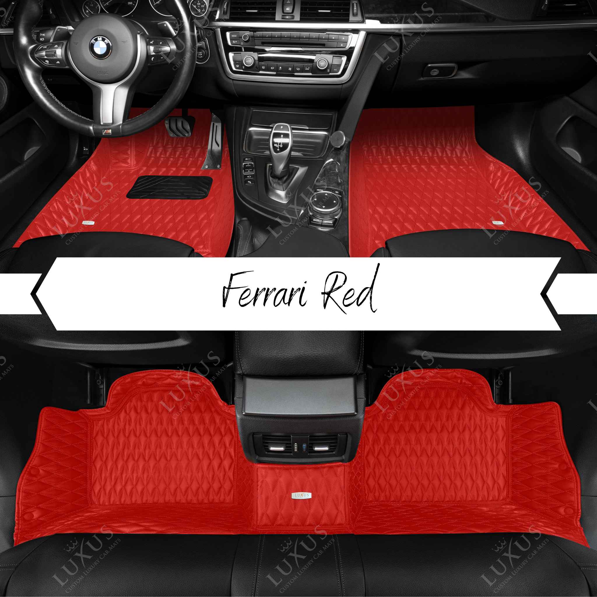 Twin-Diamond Ferrari Red Luxury Car Mats Set