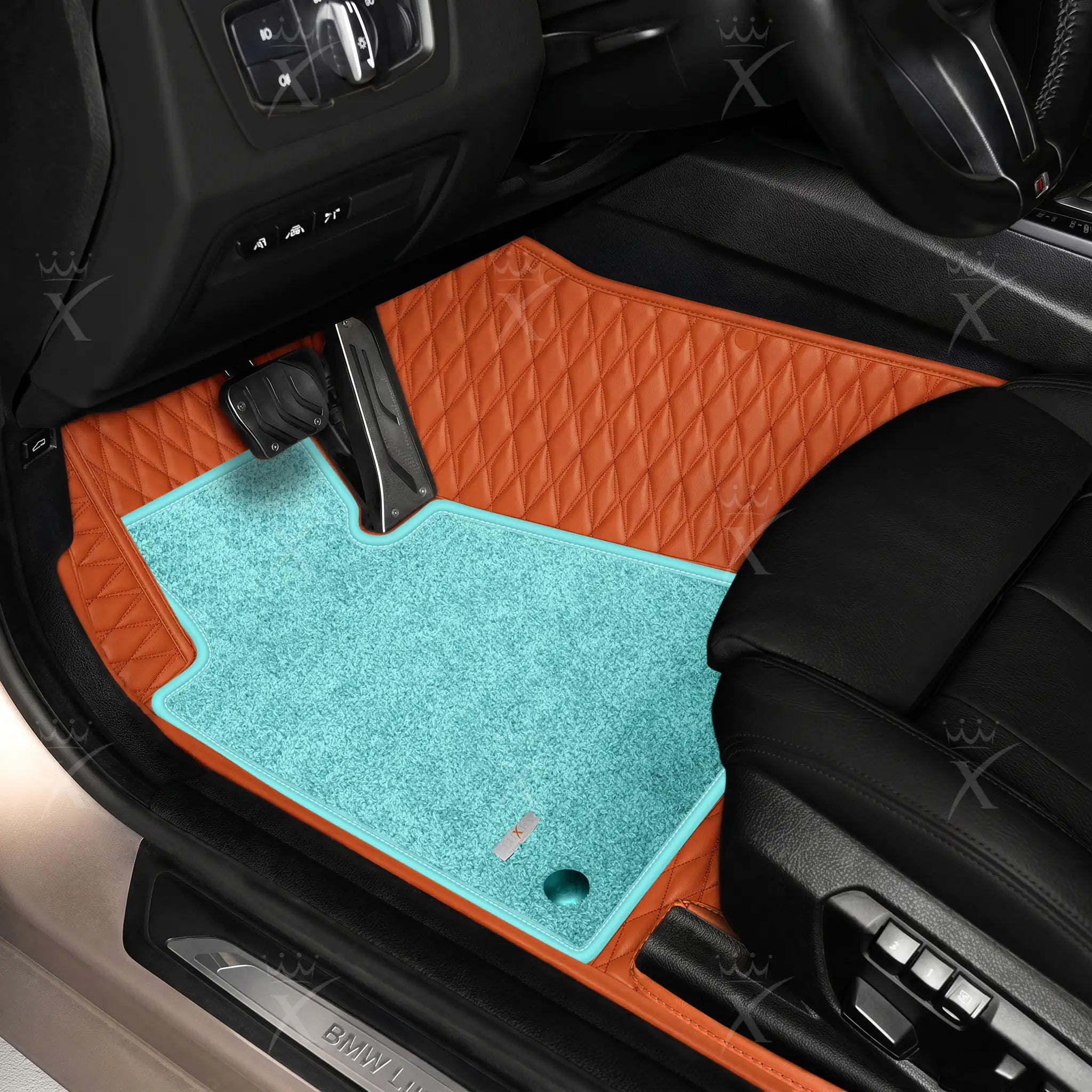 Luxus Twin-Diamond Double Layer Series Floor Mats | Fiery Orange & Aqua Frost Top Carpet