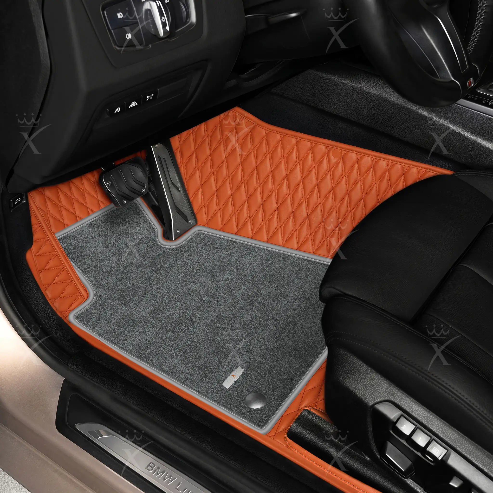 Luxus Twin-Diamond Double Layer Series Floor Mats | Fiery Orange & Graphite Shadow Top Carpet