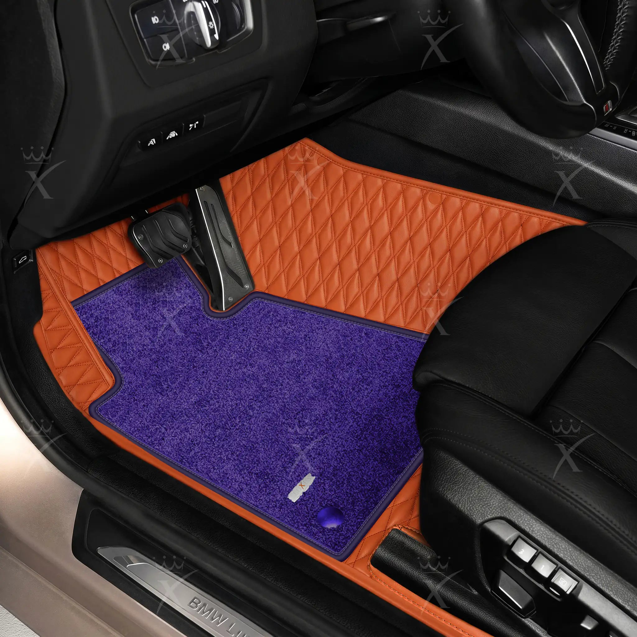 Luxus Twin-Diamond Double Layer Series Floor Mats | Fiery Orange & Imperial Violet Top Carpet