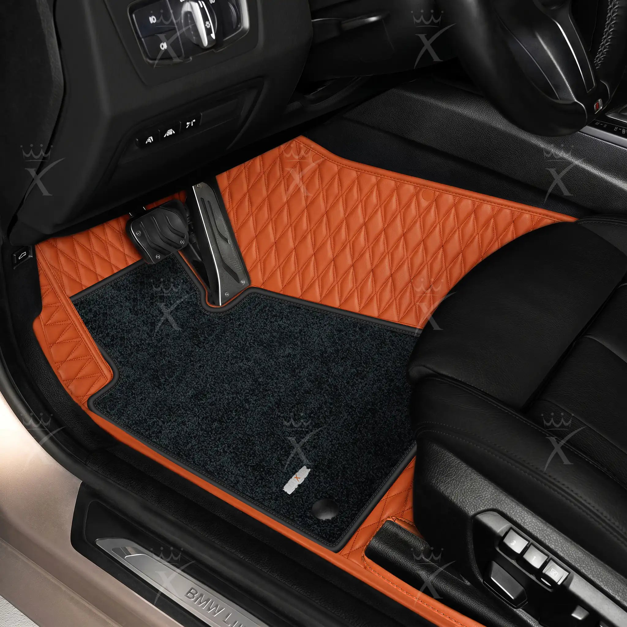 Luxus Twin-Diamond Double Layer Series Floor Mats | Fiery Orange & Obsidian Black Top Carpet