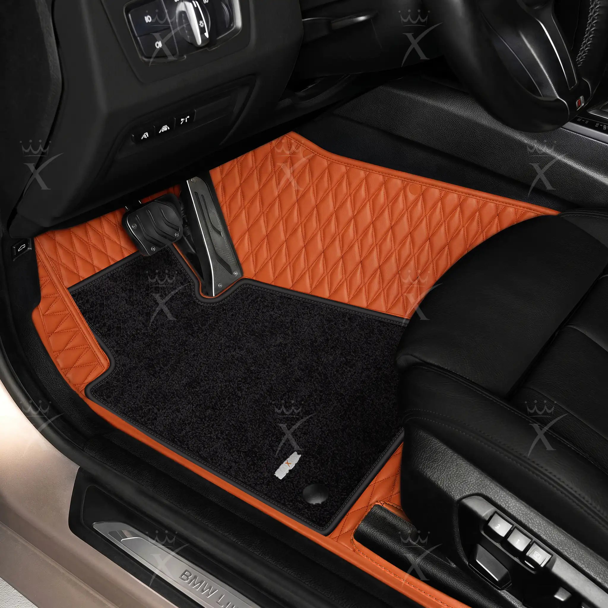Luxus Twin-Diamond Double Layer Series Floor Mats | Fiery Orange & Onyx Charcoal Top Carpet