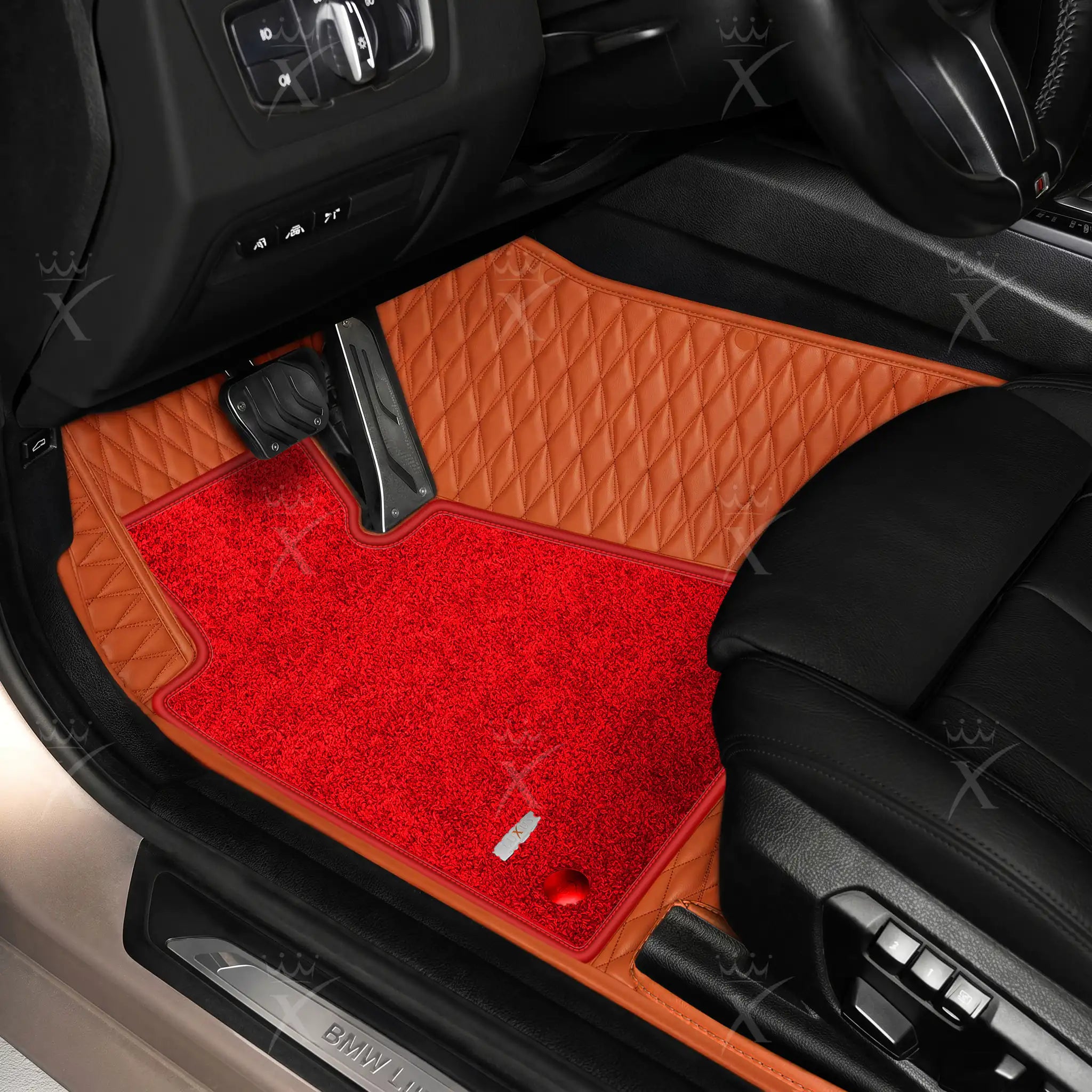 Luxus Twin-Diamond Double Layer Series Floor Mats | Fiery Orange & Rosso Corsa Top Carpet