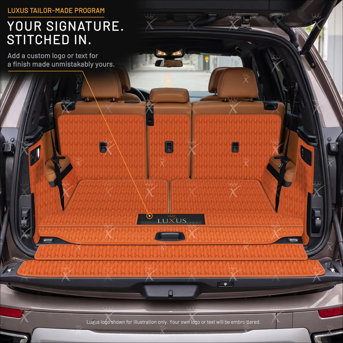 Luxus Car Mats™ – 3D-Luxus-Leder-Kofferraum-/Kofferraummatte in Schwarz und Schwarz mit Nähten