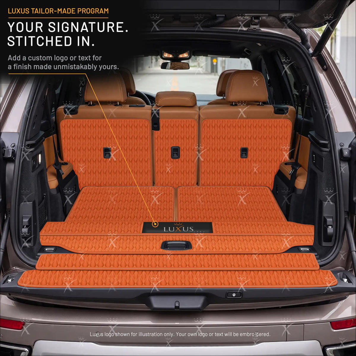 Luxus Car Mats™ – 3D-Luxus-Leder-Kofferraum-/Kofferraummatte in Schwarz und Schwarz mit Nähten