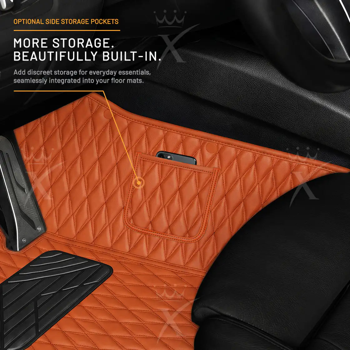 Luxus Twin-Diamond Double Layer Series Floor Mats | Fiery Orange & Onyx Charcoal Top Carpet