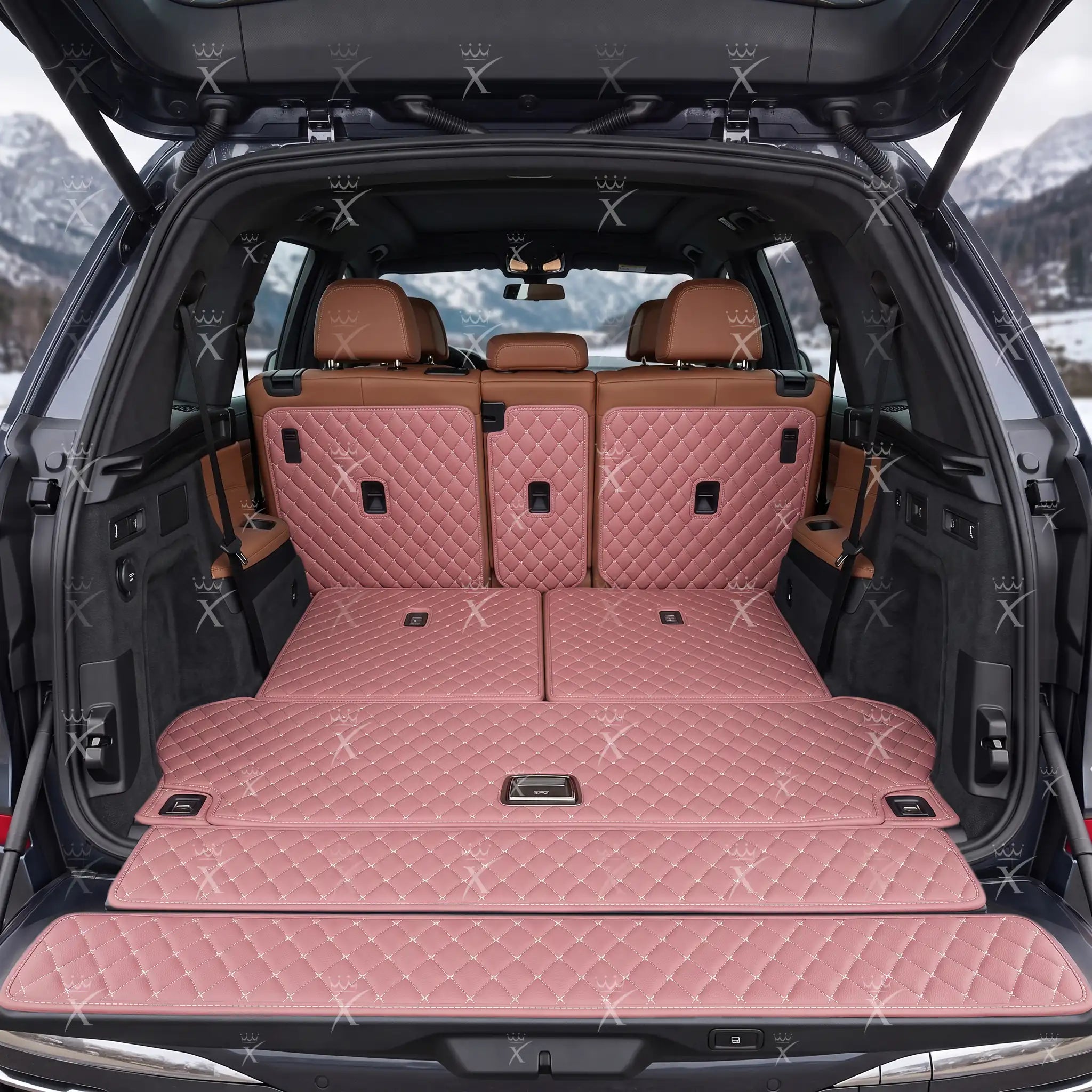 Luxus Car Mats™ - Tapete para maletero/maletero de cuero de lujo con costuras negras y negras en 3D