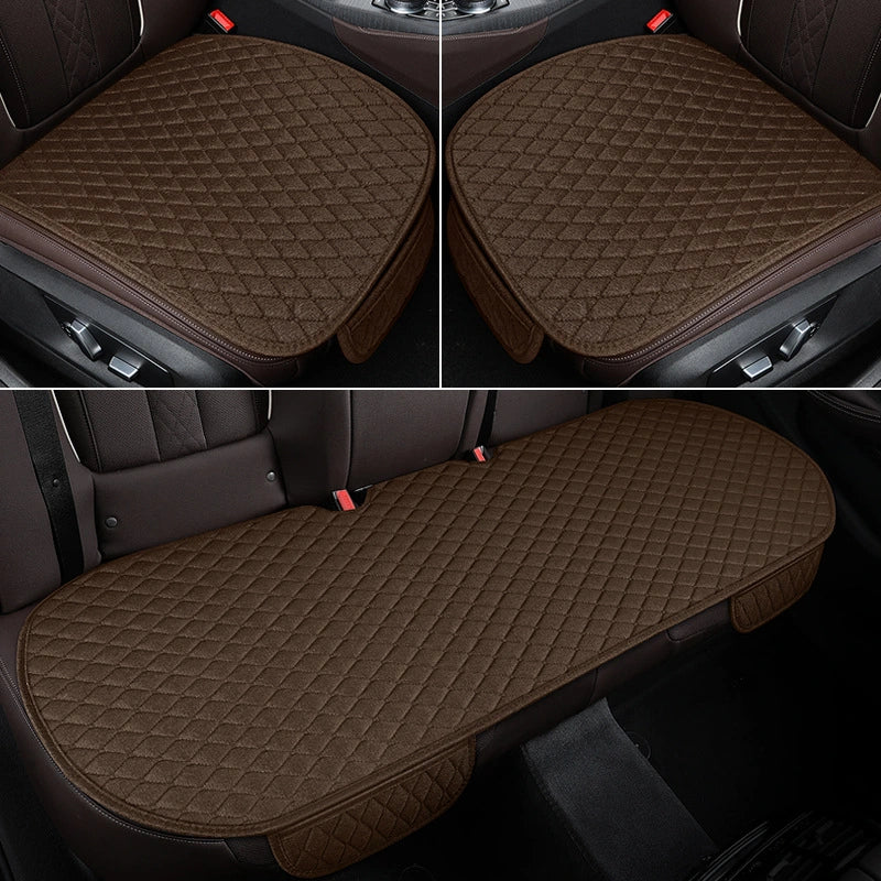 Coffee Brown Flax Linen Universal Diamond Seat Covers