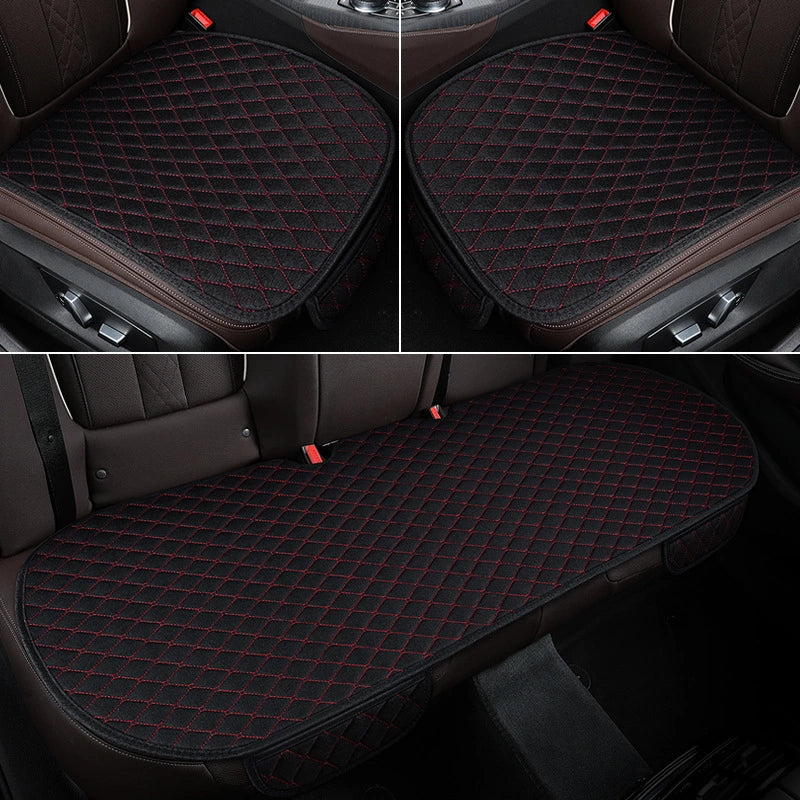 Black & Red Stitching Flax Linen Universal Diamond Seat Covers