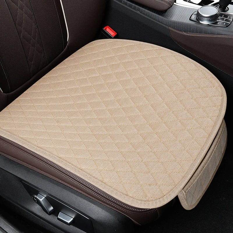 Cream Beige Flax Linen Universal Diamond Seat Covers