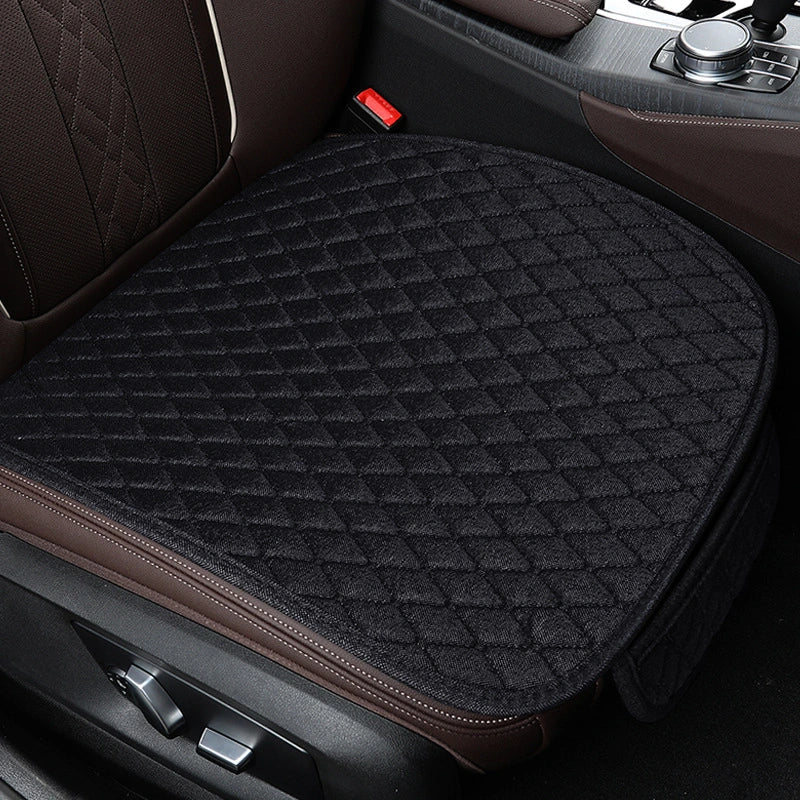 Black & Black Stitching Flax Linen Universal Diamond Seat Covers
