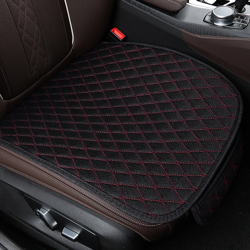 Black & Red Stitching Flax Linen Universal Diamond Seat Covers