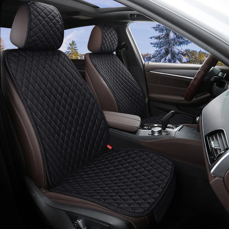 Black & Black Stitching Flax Linen Universal Diamond Seat Covers